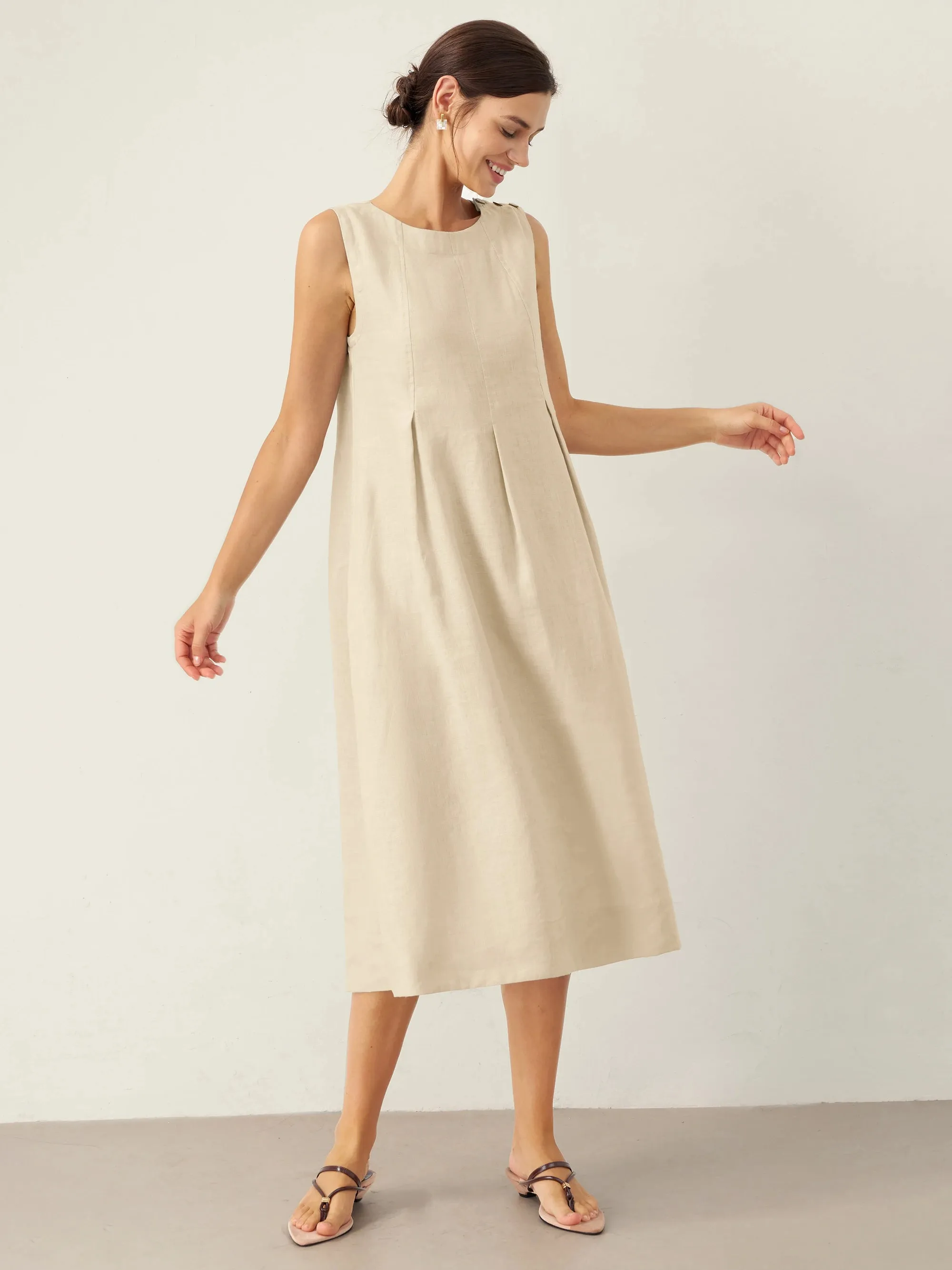 100% Linen Sleeveless Shoulder Button Midi Dress FREYA sold by Lintico product image thumbnail 5