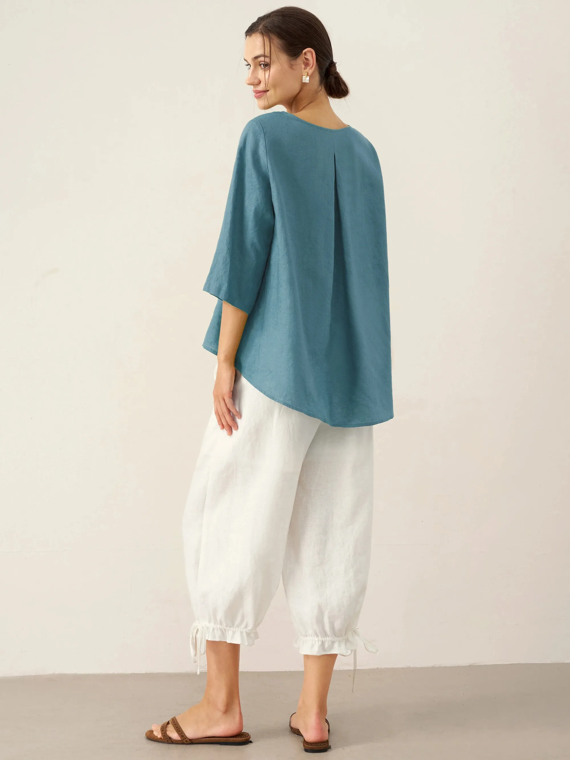 100% Linen Round Neck Asymmetrical Hem Top BRIANNA sold by Lintico product image thumbnail 2