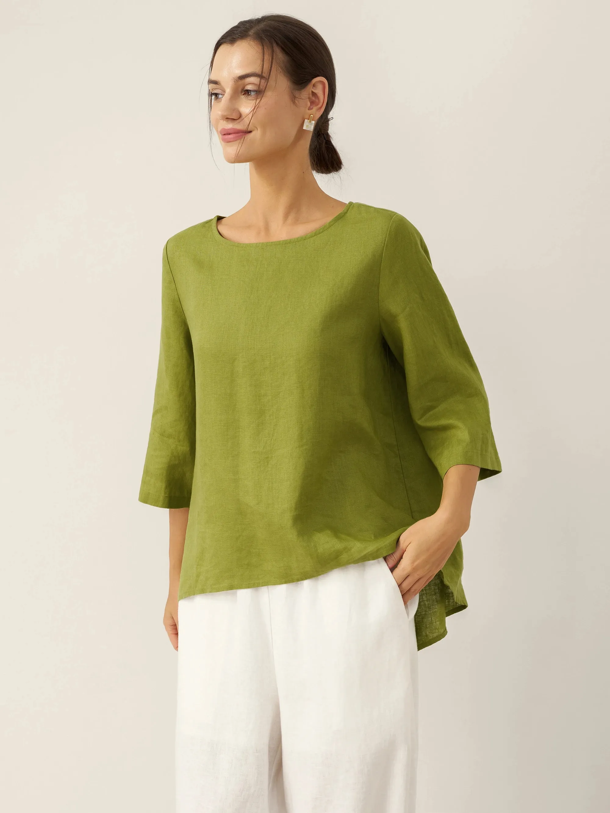 100% Linen Round Neck Asymmetrical Hem Top BRIANNA sold by Lintico product image thumbnail 5