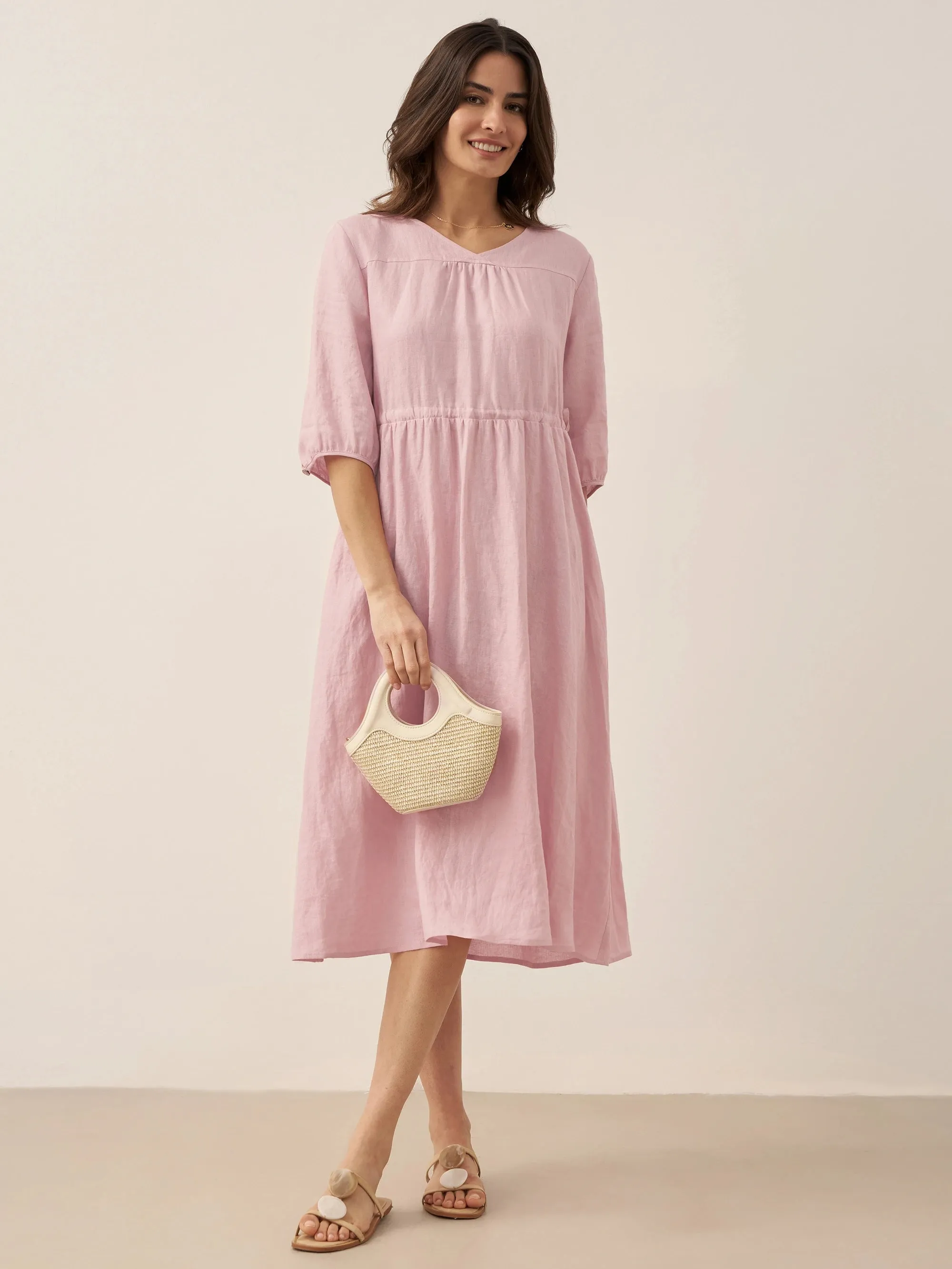 100% Linen A-Line Drawstring Waist Midi Dress DIXIE sold by Lintico product image thumbnail 5