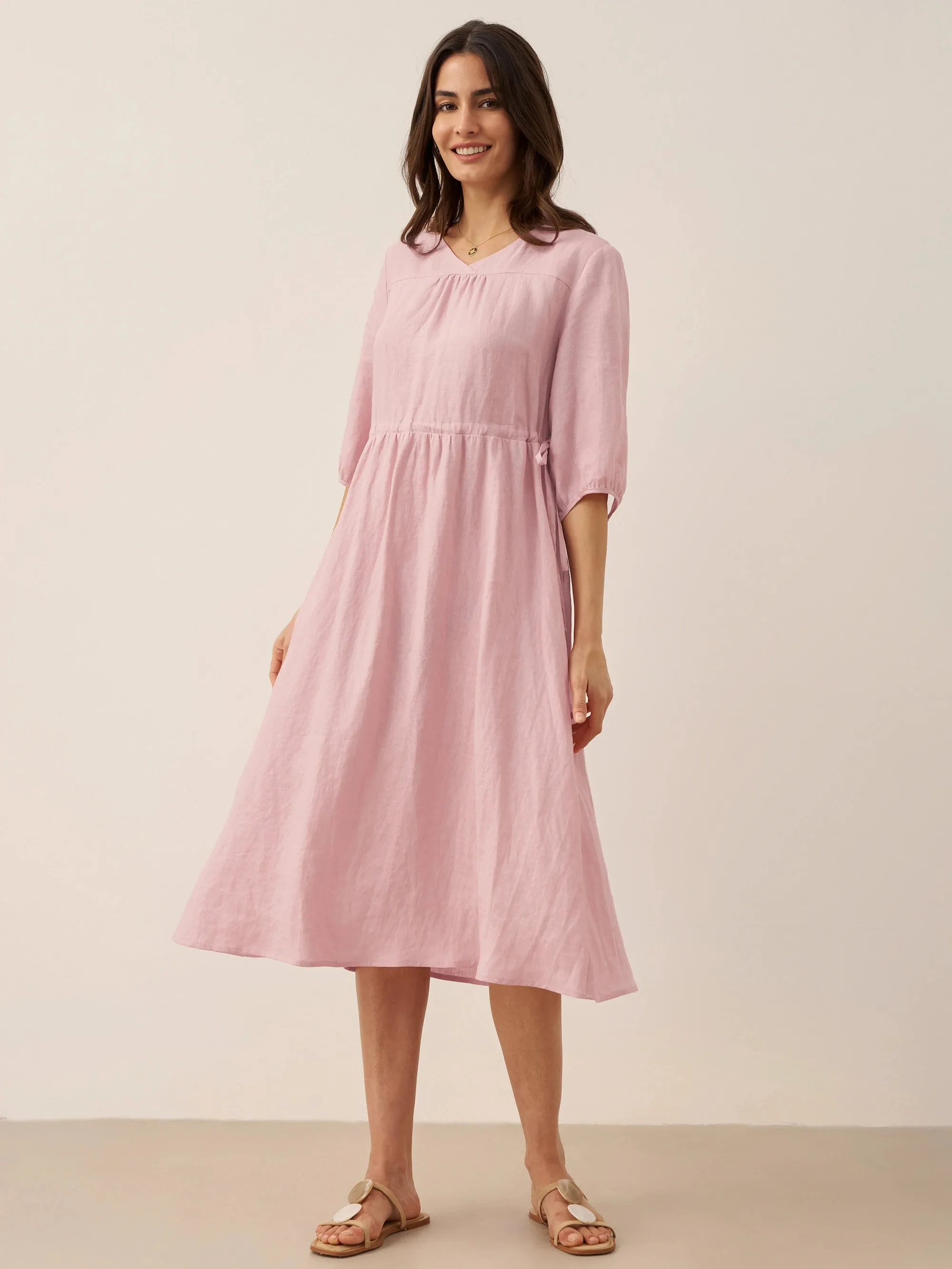 100% Linen A-Line Drawstring Waist Midi Dress DIXIE sold by Lintico