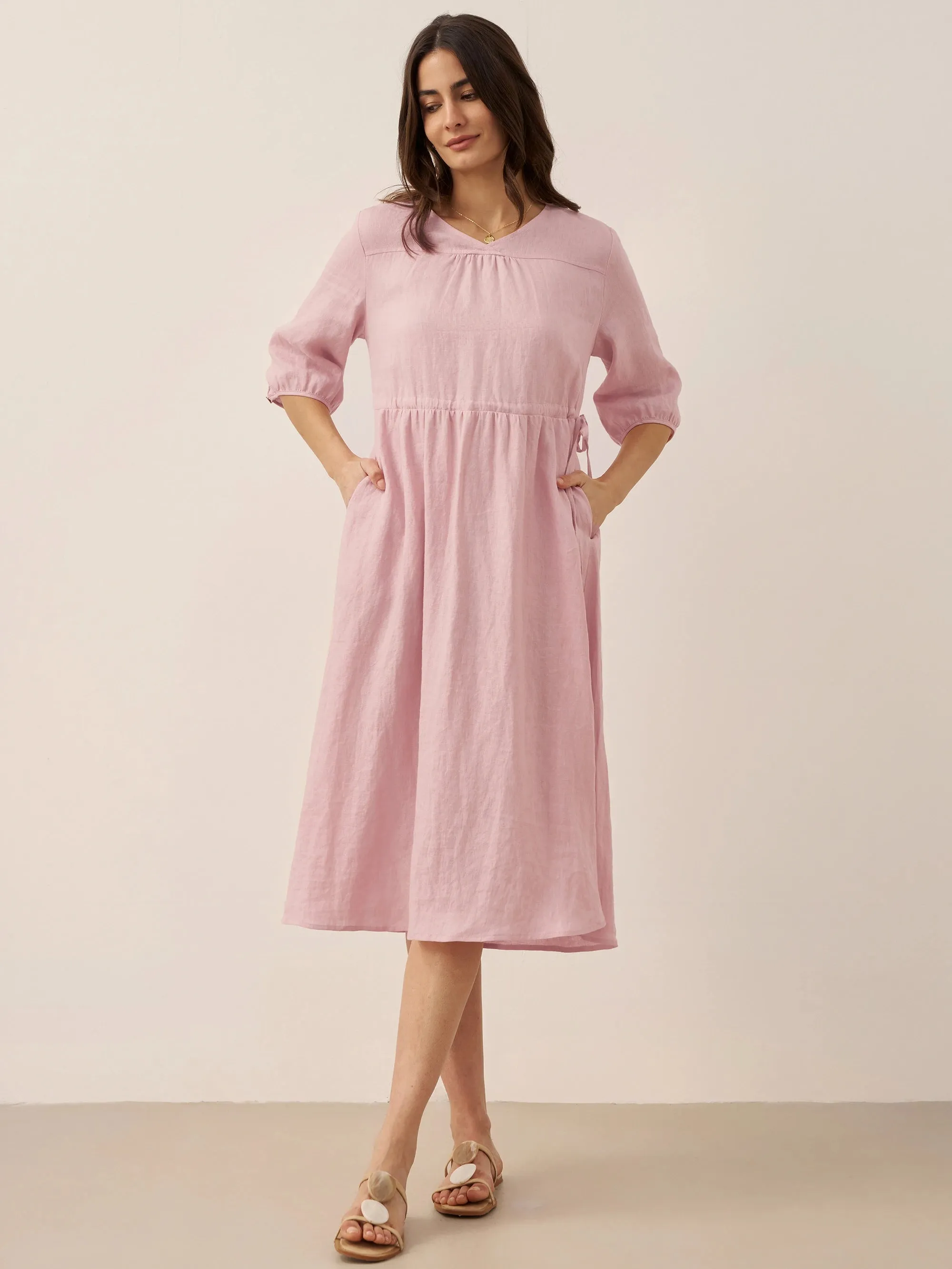 100% Linen A-Line Drawstring Waist Midi Dress DIXIE sold by Lintico product image thumbnail 4