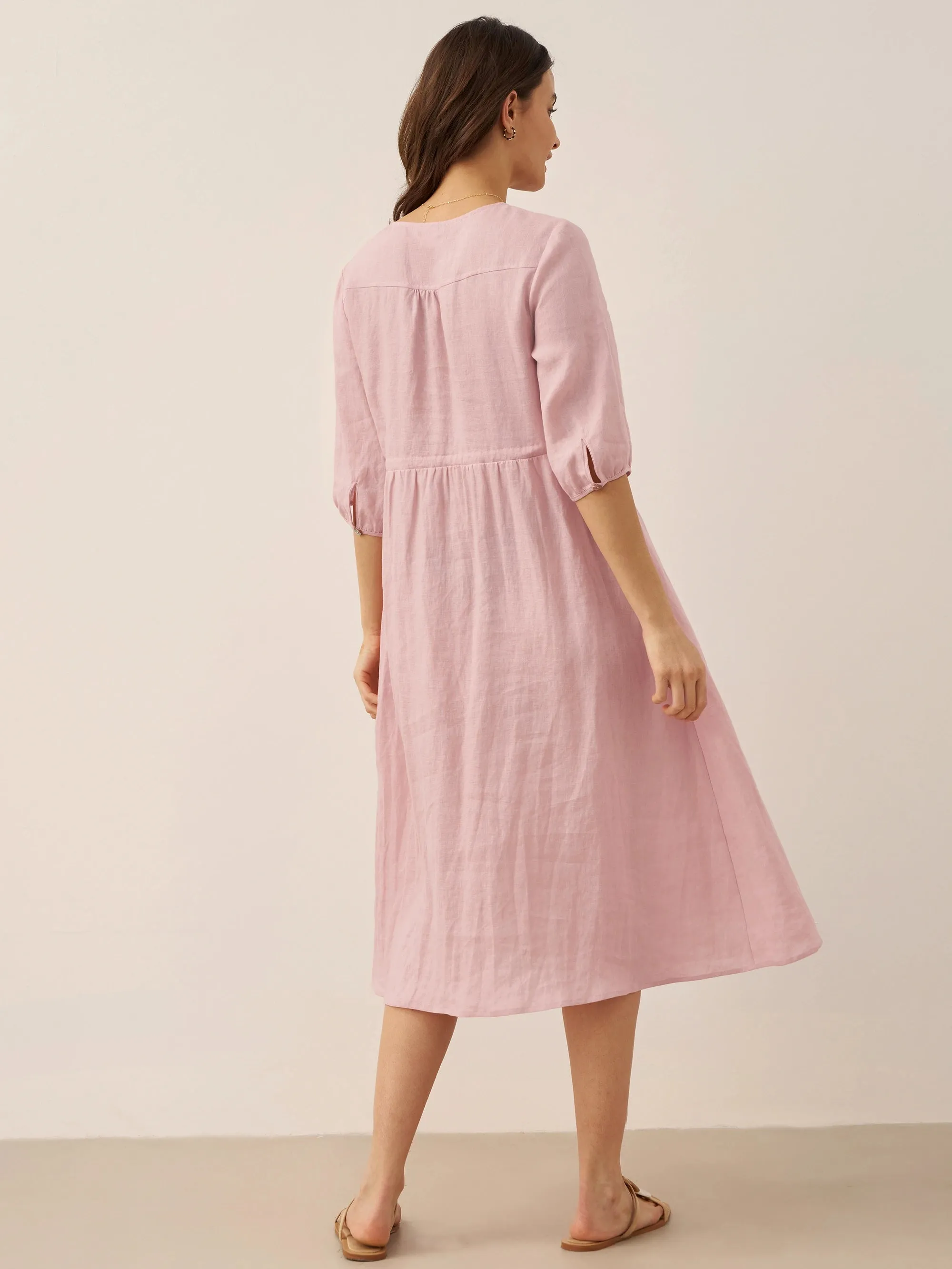 100% Linen A-Line Drawstring Waist Midi Dress DIXIE sold by Lintico product image thumbnail 3