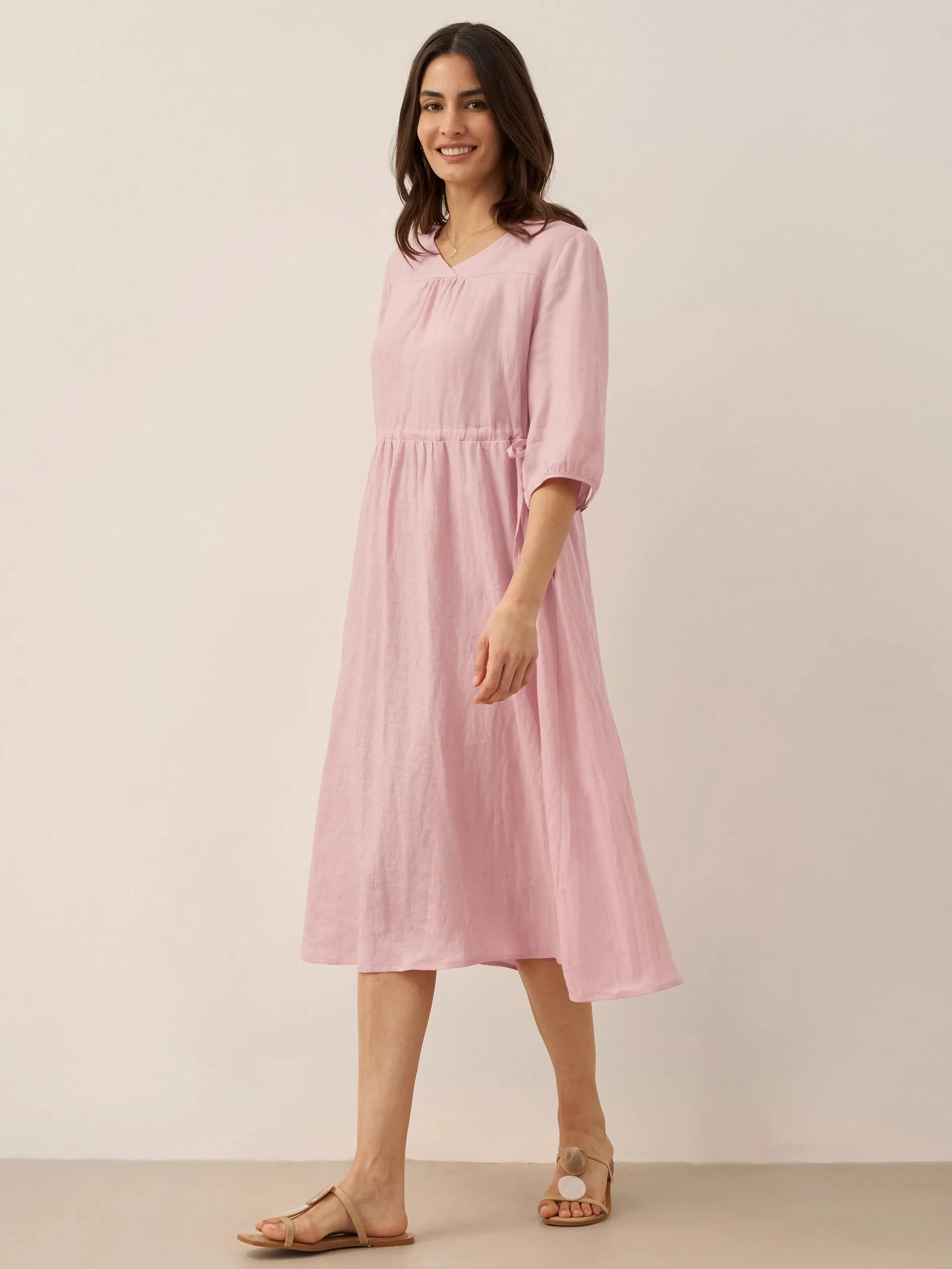 100% Linen A-Line Drawstring Waist Midi Dress DIXIE sold by Lintico product image thumbnail 2