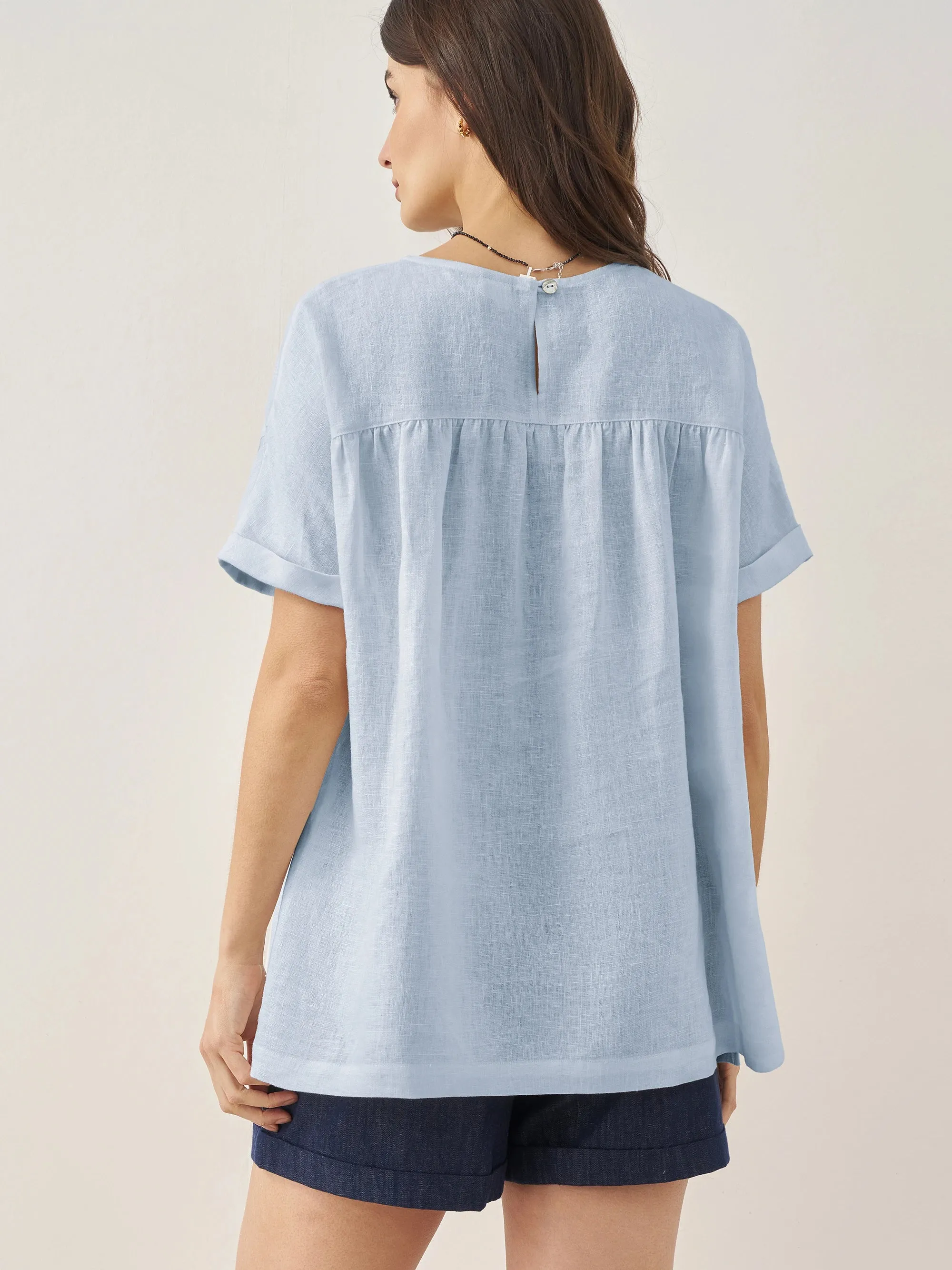 100% Linen Round Neck Pleated Pullover Top QUINLAN sold by Lintico product image thumbnail 2