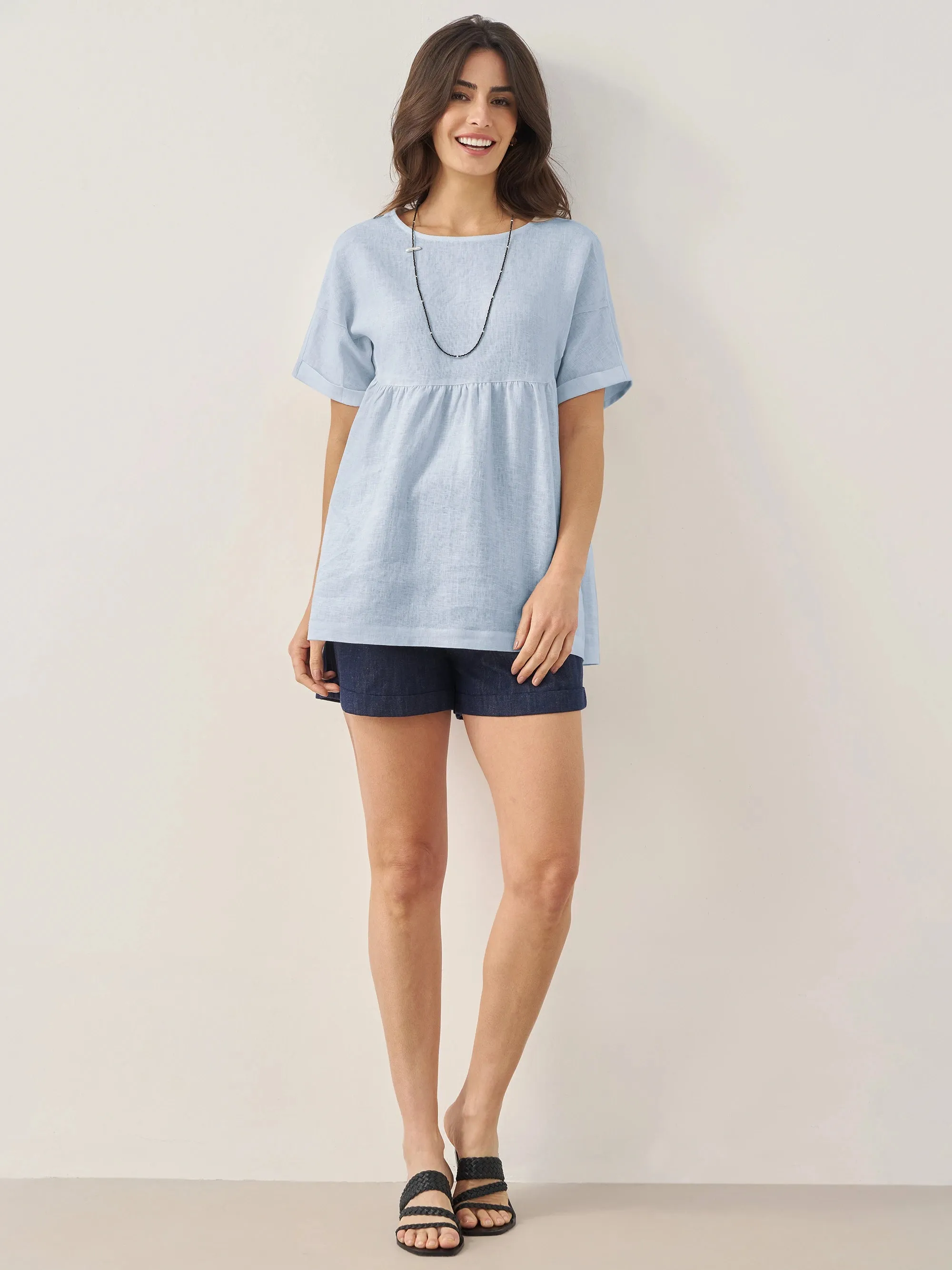 100% Linen Round Neck Pleated Pullover Top QUINLAN sold by Lintico product image thumbnail 3