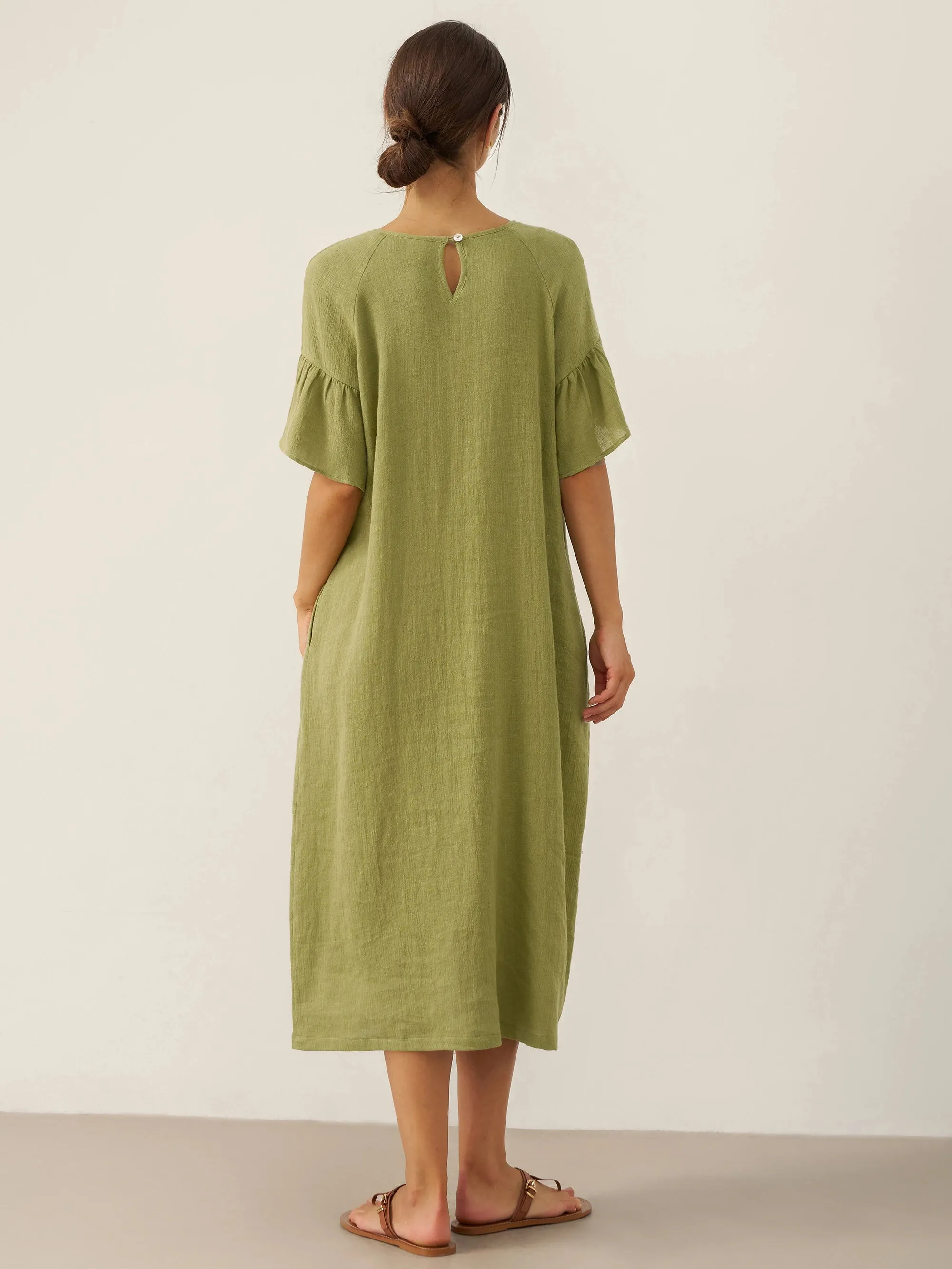 Linen Round Neck Flutter Sleeve Maxi Dress WINNIE sold by Lintico product image thumbnail 2