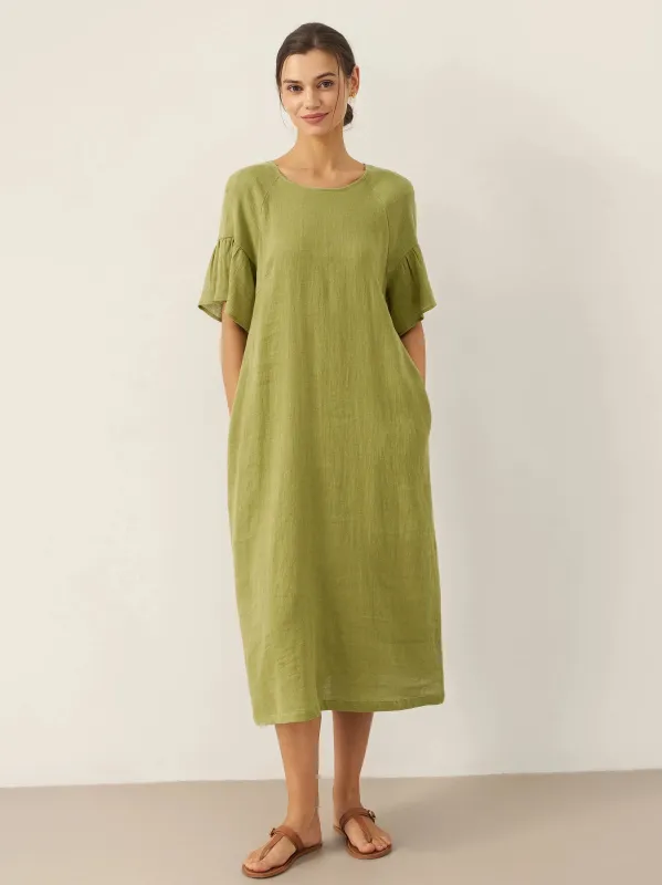 Linen Round Neck Flutter Sleeve Maxi Dress WINNIE sold by Lintico