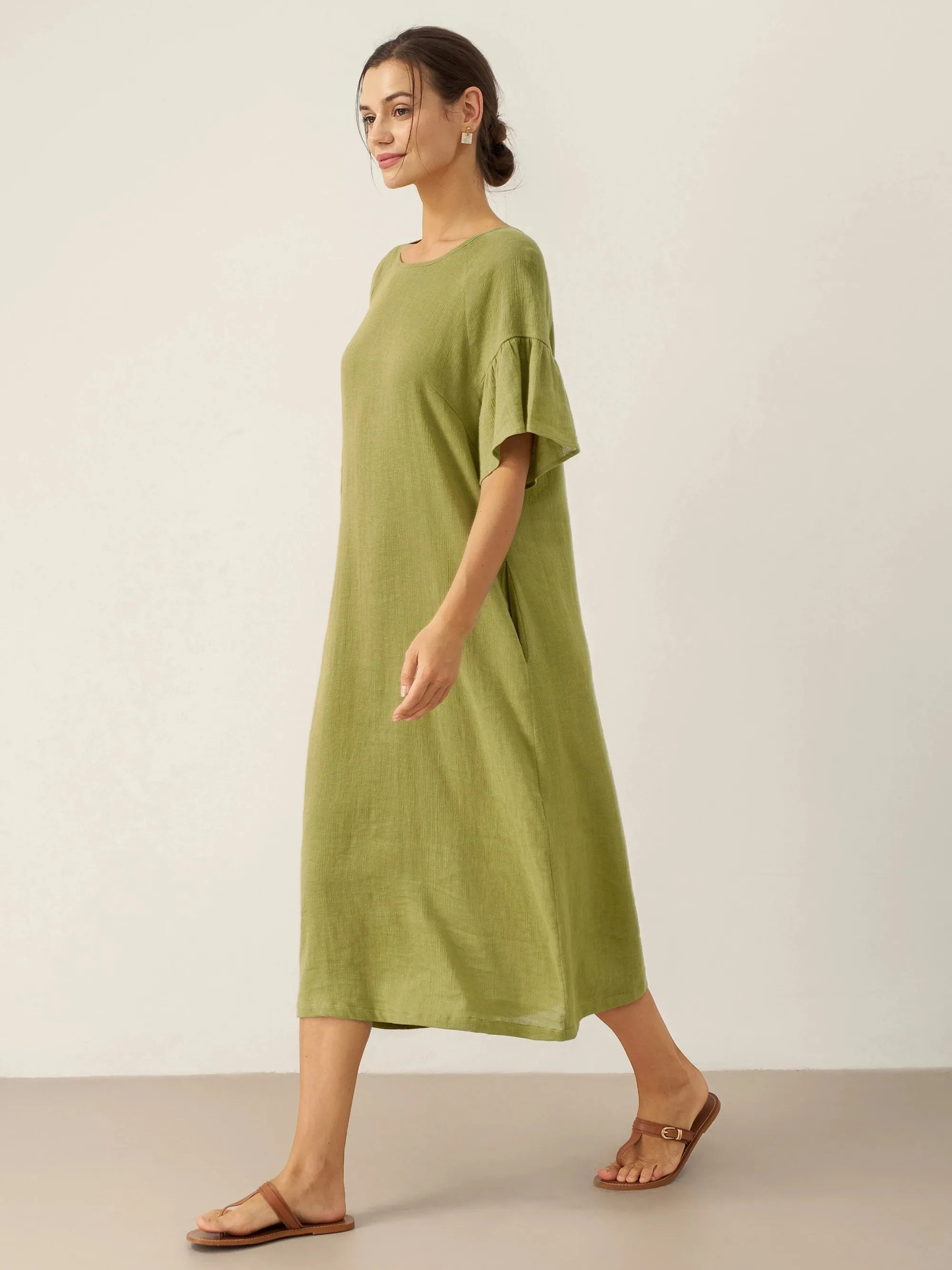 Linen Round Neck Flutter Sleeve Maxi Dress WINNIE sold by Lintico product image thumbnail 3