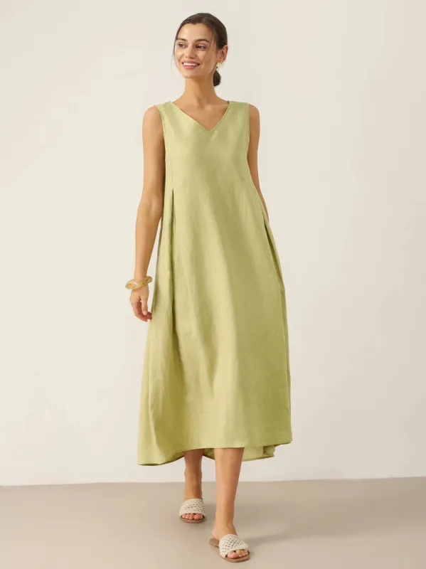 100% Linen Sleeveless A-Line Maxi Dress TARA sold by Lintico