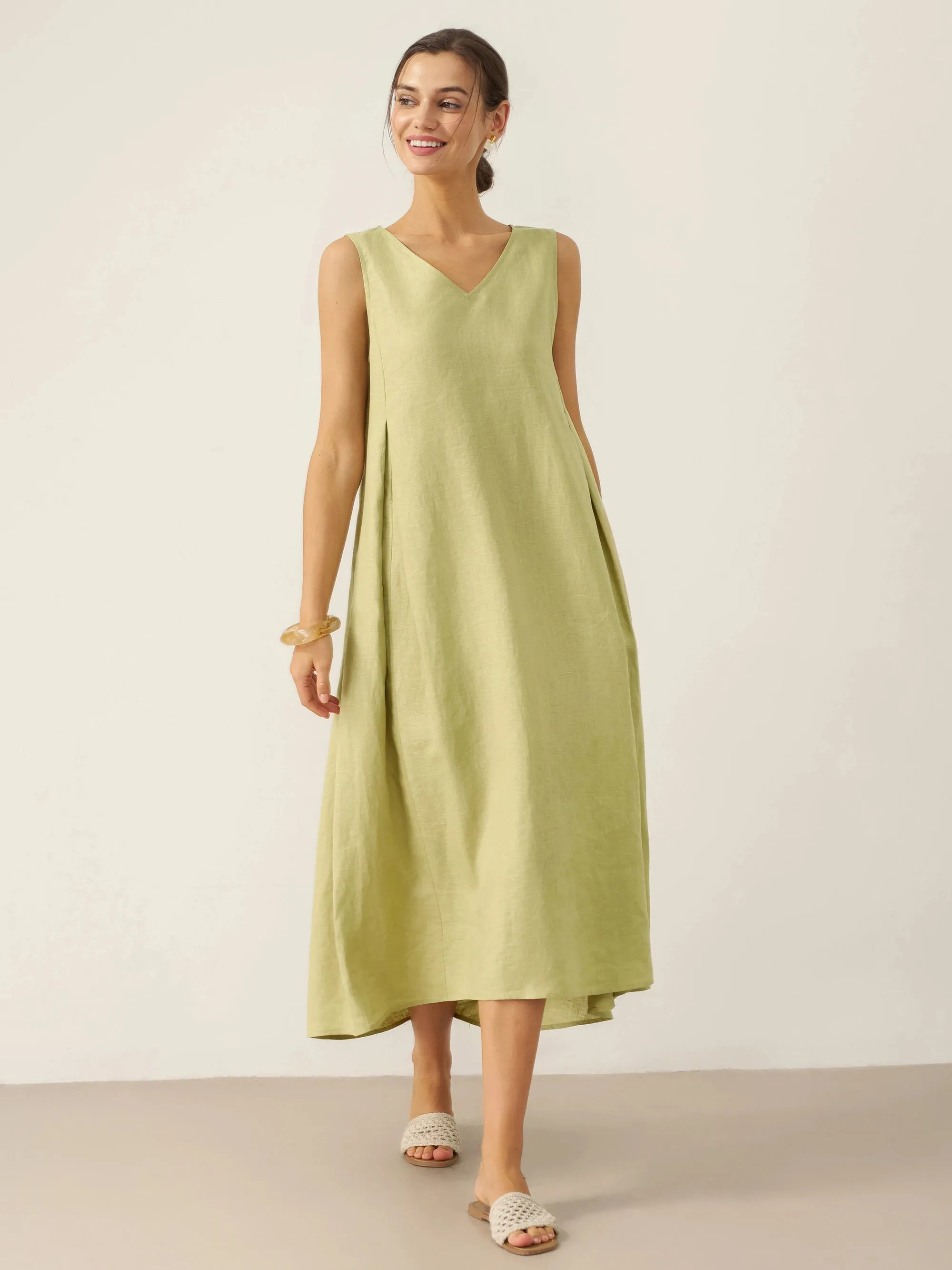 100% Linen Sleeveless A-Line Maxi Dress TARA sold by Lintico