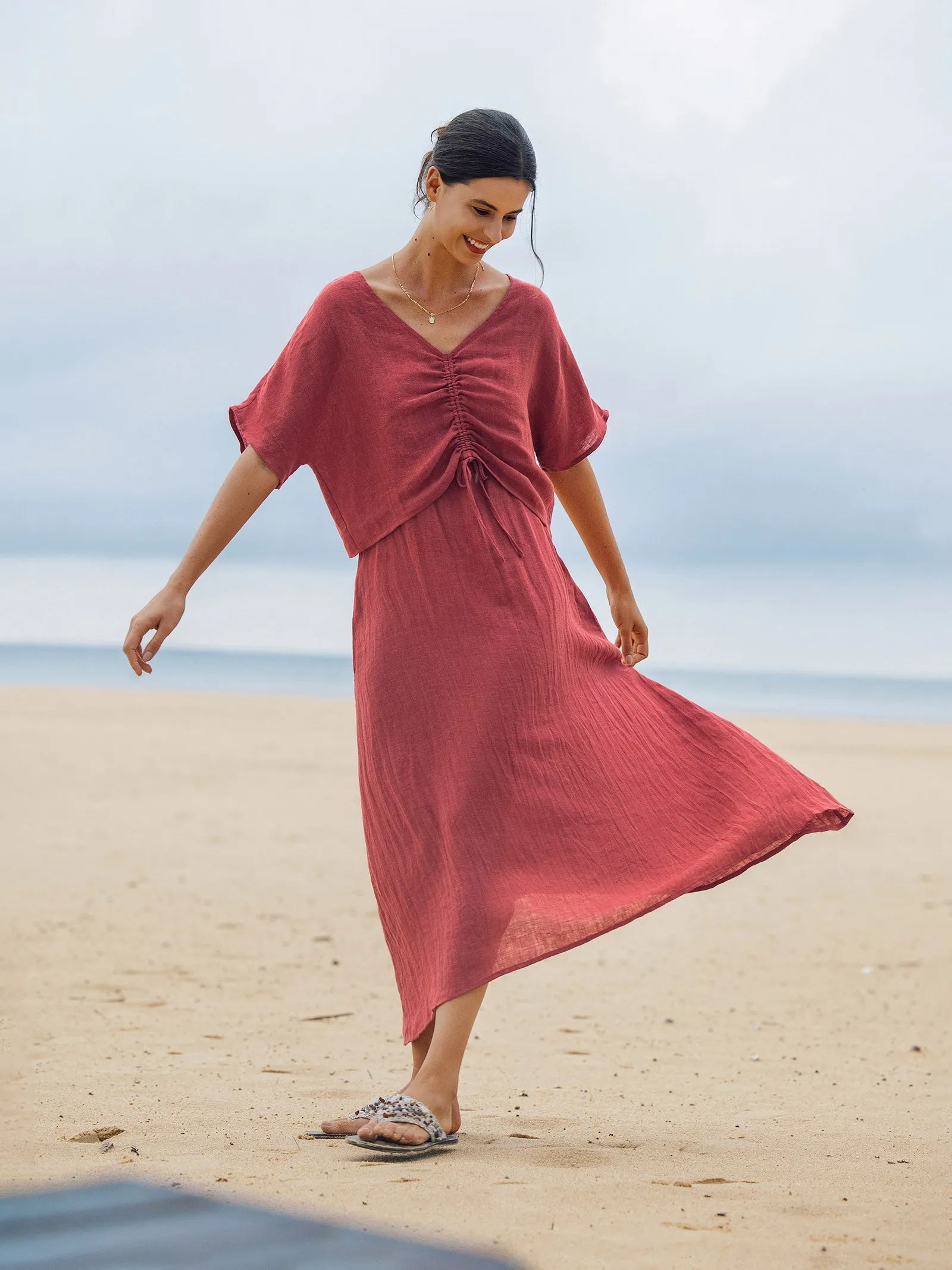 100% Linen Strappy Maxi Dress & Cover-Up Set UNA sold by Lintico product image thumbnail 3