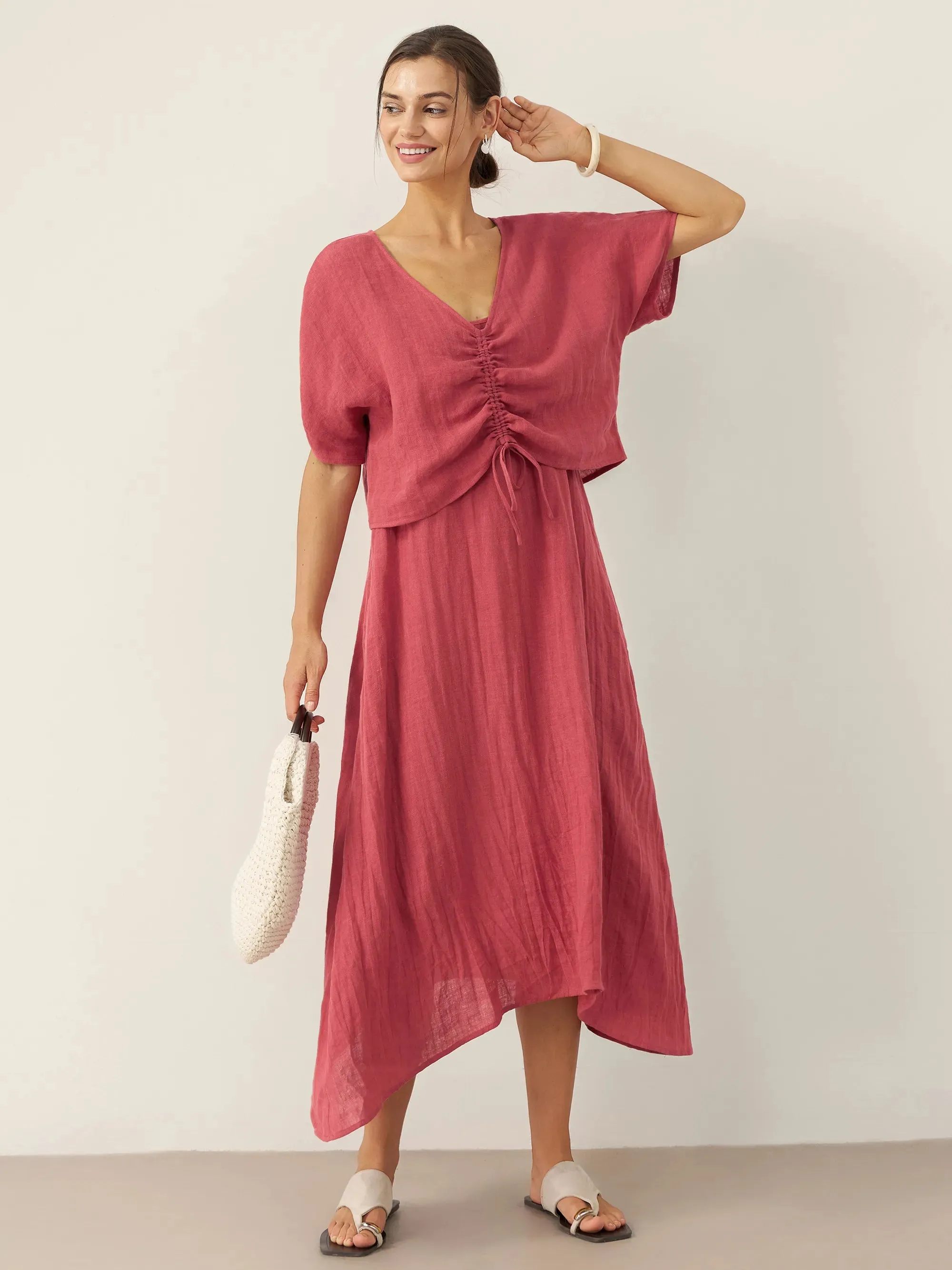 100% Linen Strappy Maxi Dress & Cover-Up Set UNA sold by Lintico