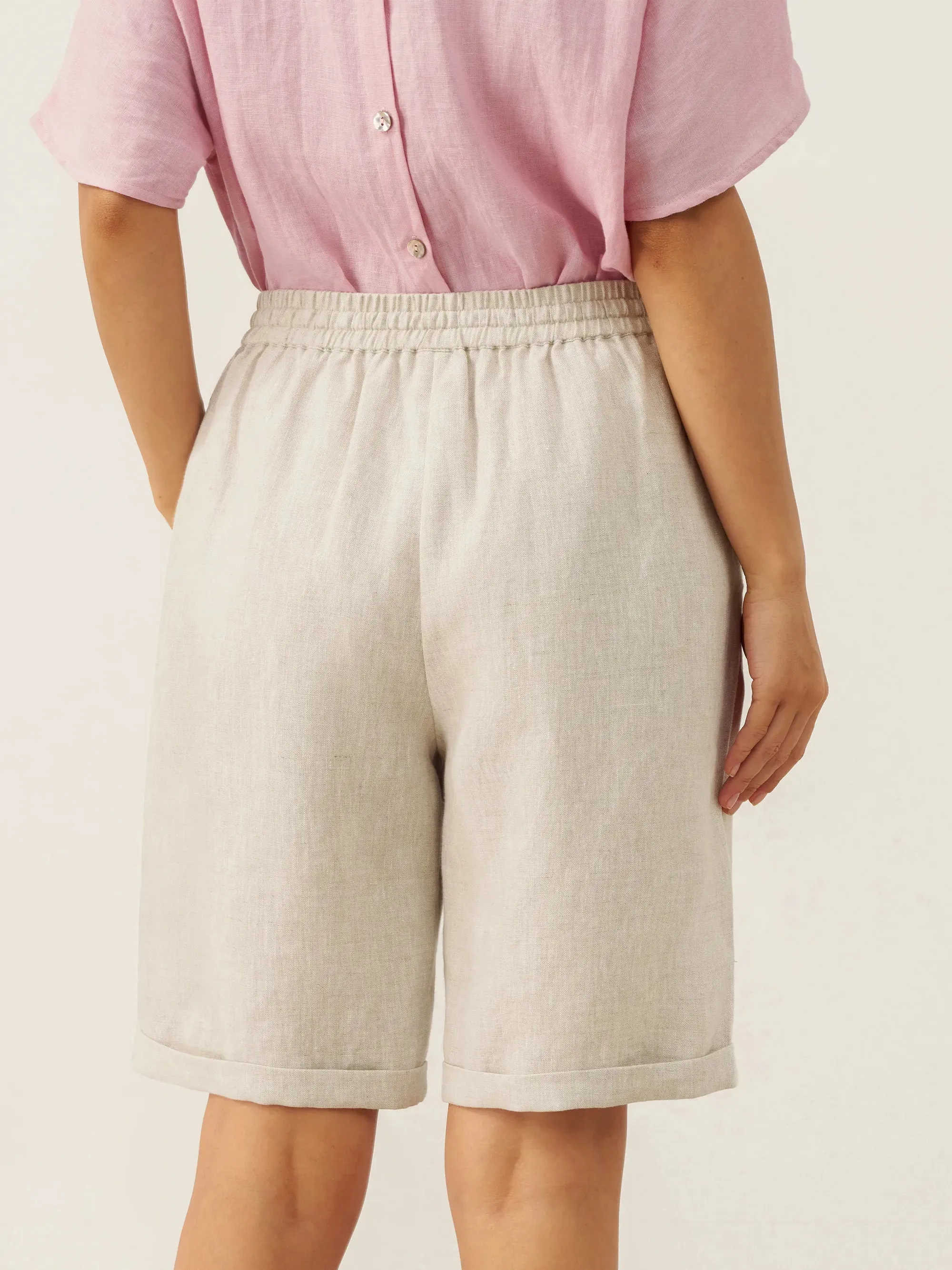 100% Linen Elastic Drawstring Waist Capri Pants XIMENA sold by Lintico product image thumbnail 3