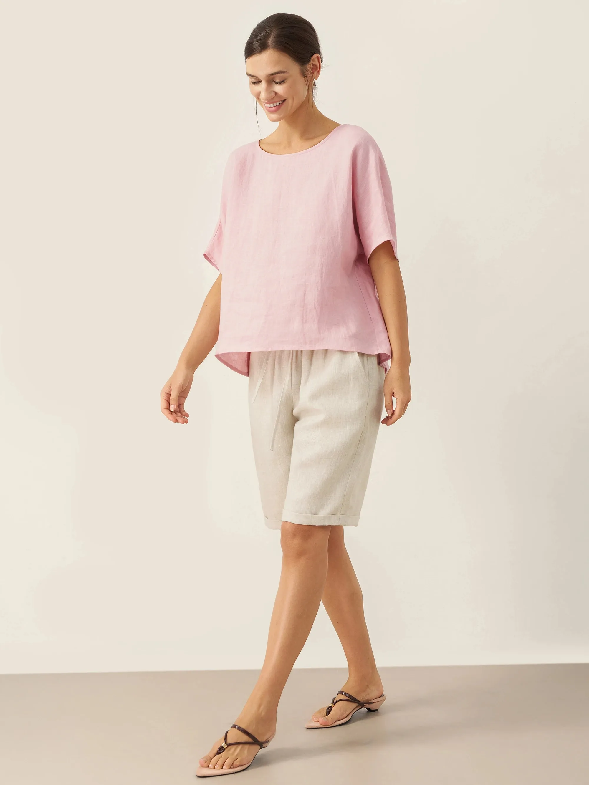 100% Linen Elastic Drawstring Waist Capri Pants XIMENA sold by Lintico product image thumbnail 4