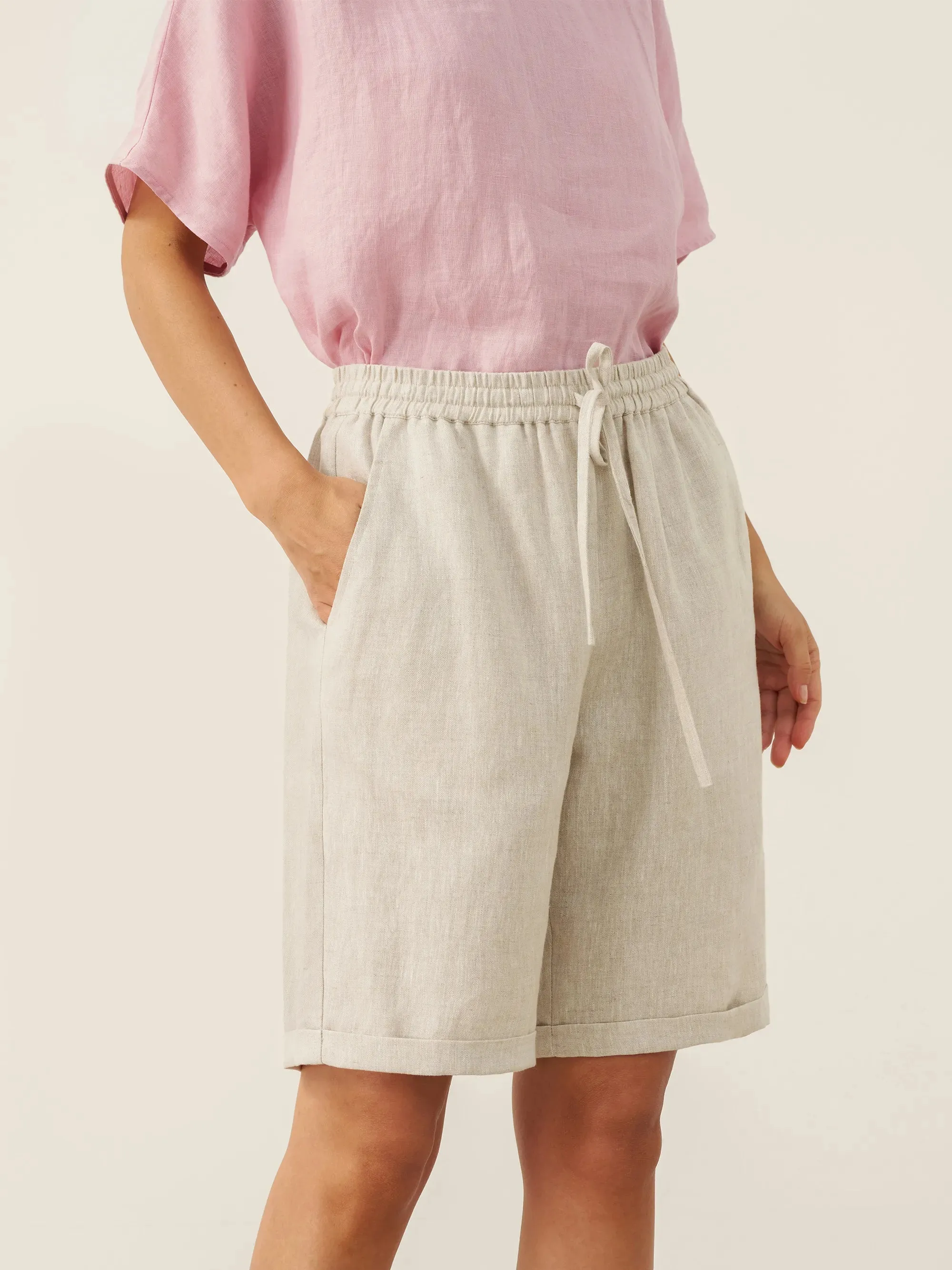 100% Linen Elastic Drawstring Waist Capri Pants XIMENA sold by Lintico product image thumbnail 2
