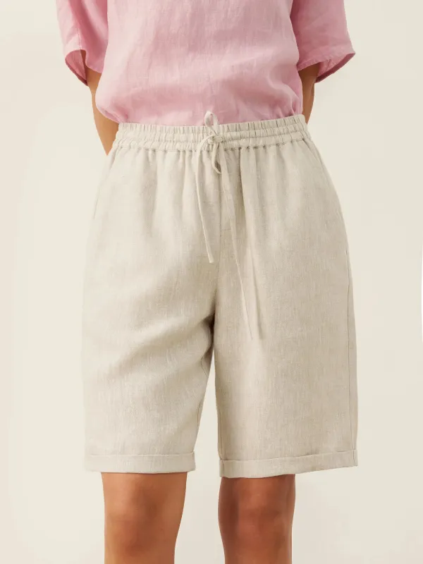 100% Linen Elastic Drawstring Waist Capri Pants XIMENA sold by Lintico