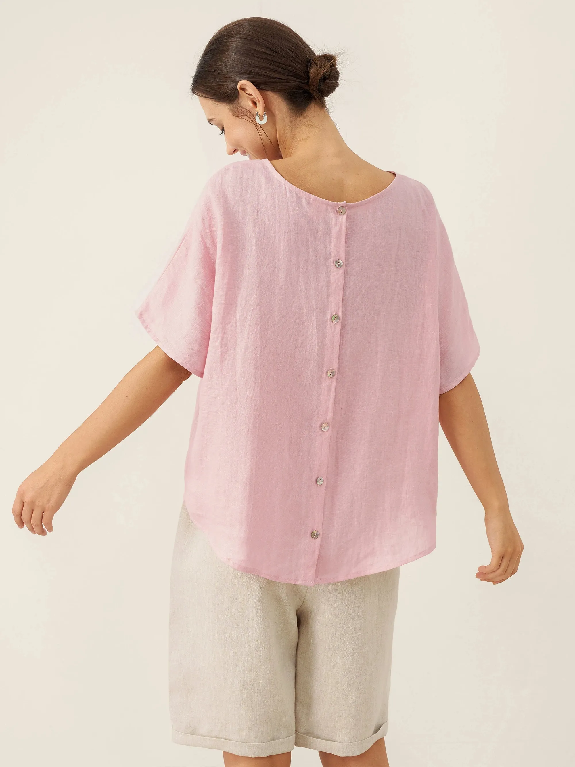 100% Linen Round Neck Back Opening Top URIELLE sold by Lintico product image thumbnail 2