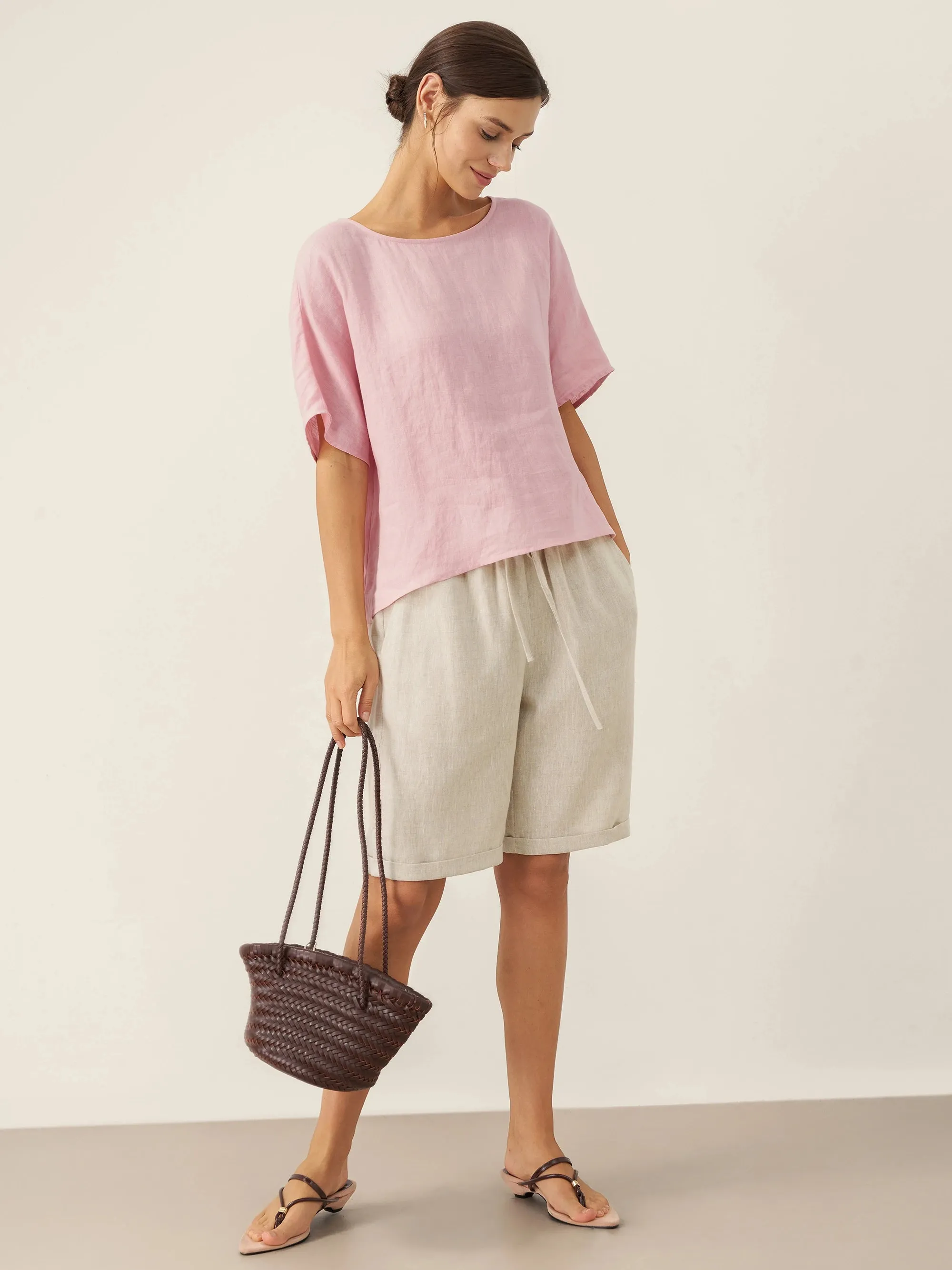 100% Linen Round Neck Back Opening Top URIELLE sold by Lintico product image thumbnail 5