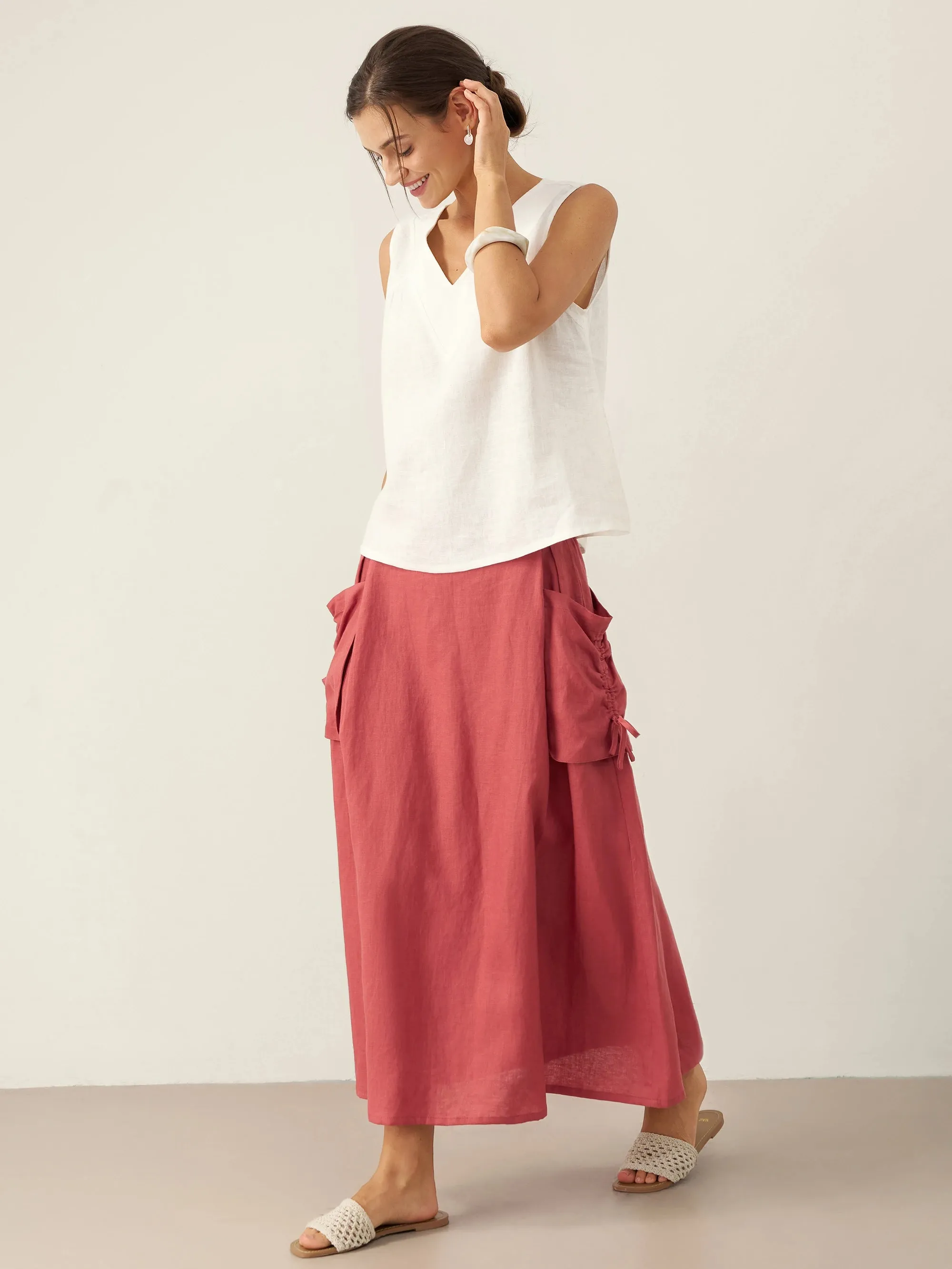 100% Linen Drawstring Pocket Skirt TESS sold by Lintico product image thumbnail 4
