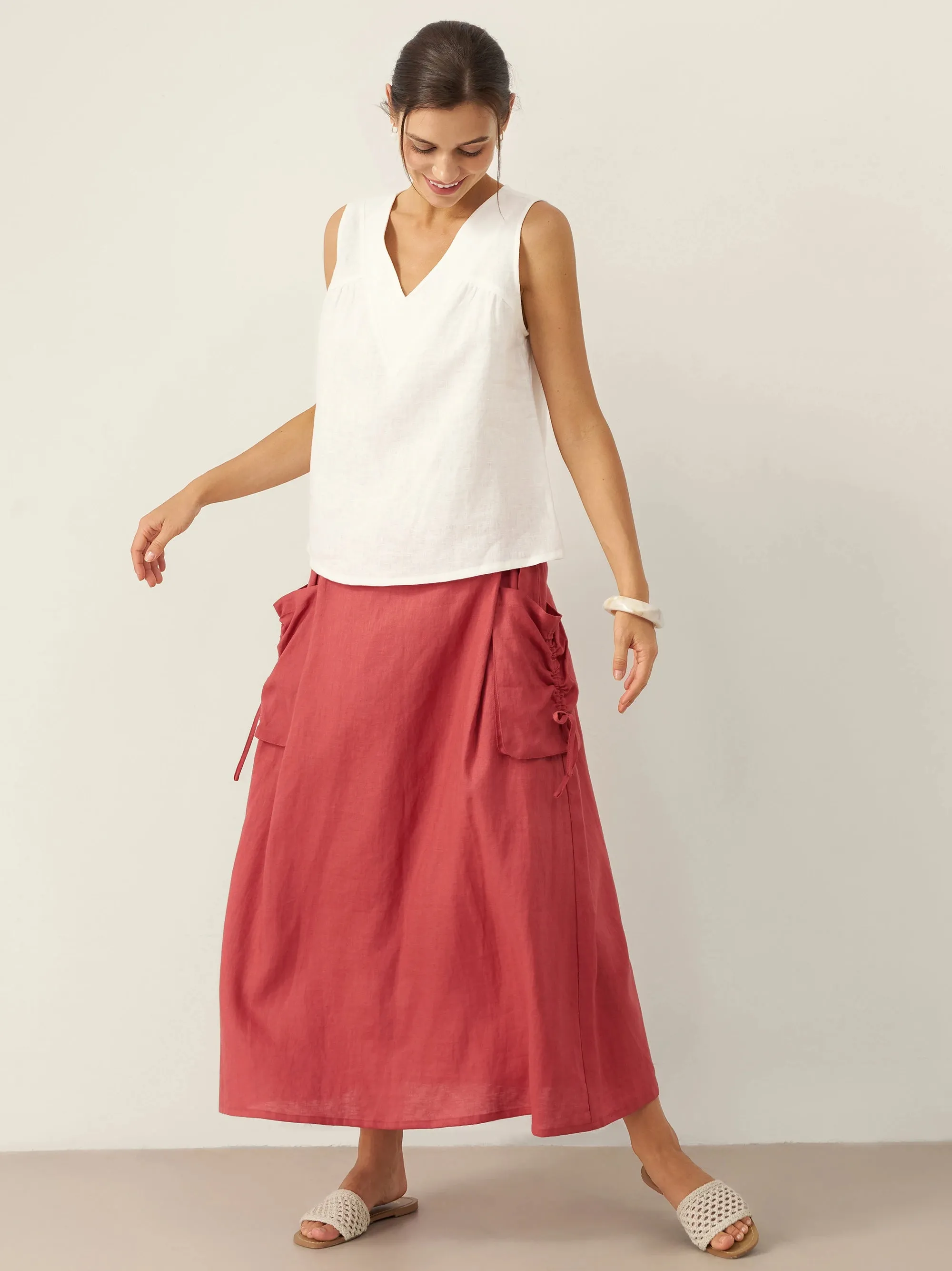 100% Linen Drawstring Pocket Skirt TESS sold by Lintico product image thumbnail 5