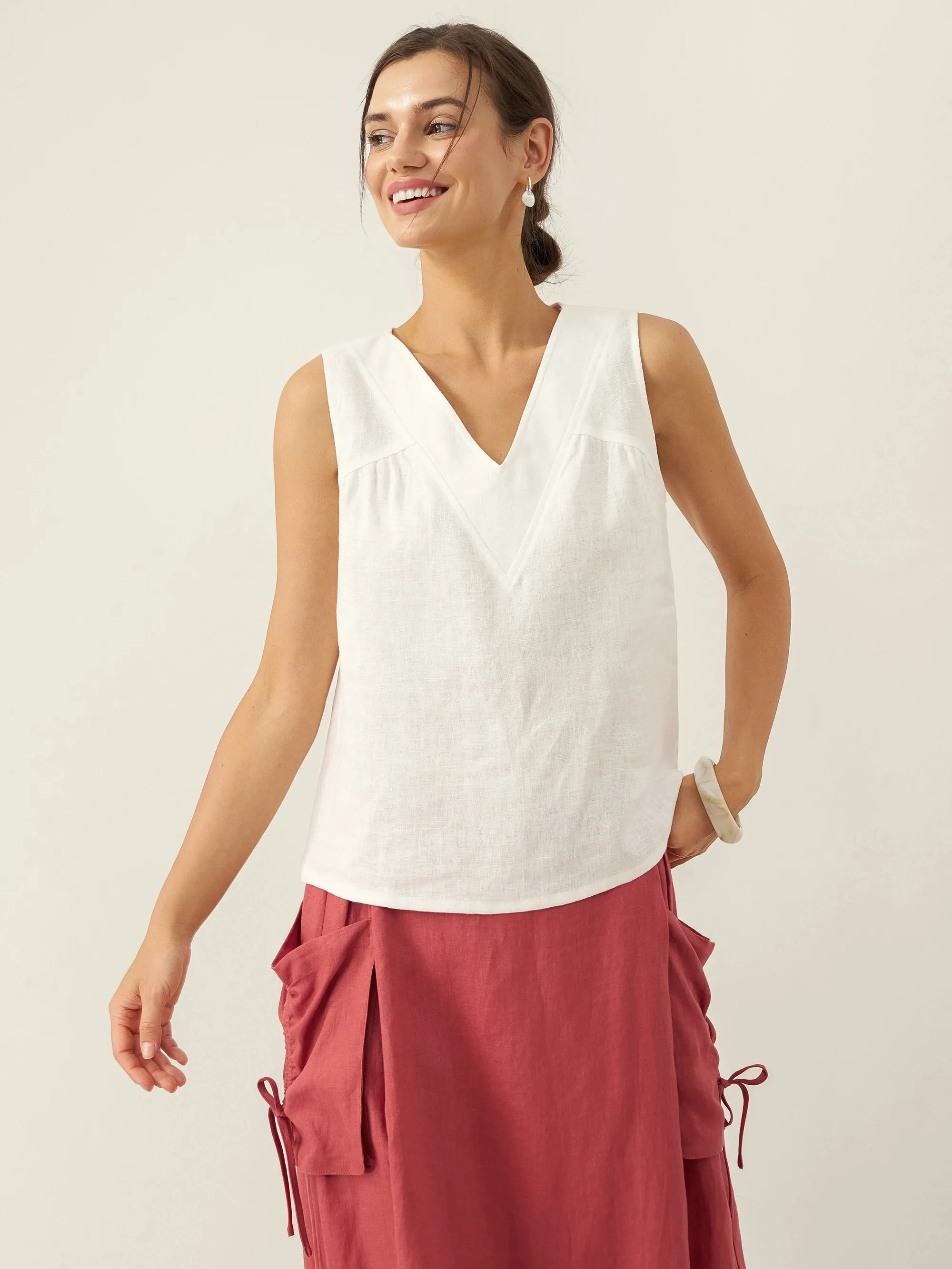100% Linen V-Neck Sleeveless Tank Top NICOLE sold by Lintico product image thumbnail 4