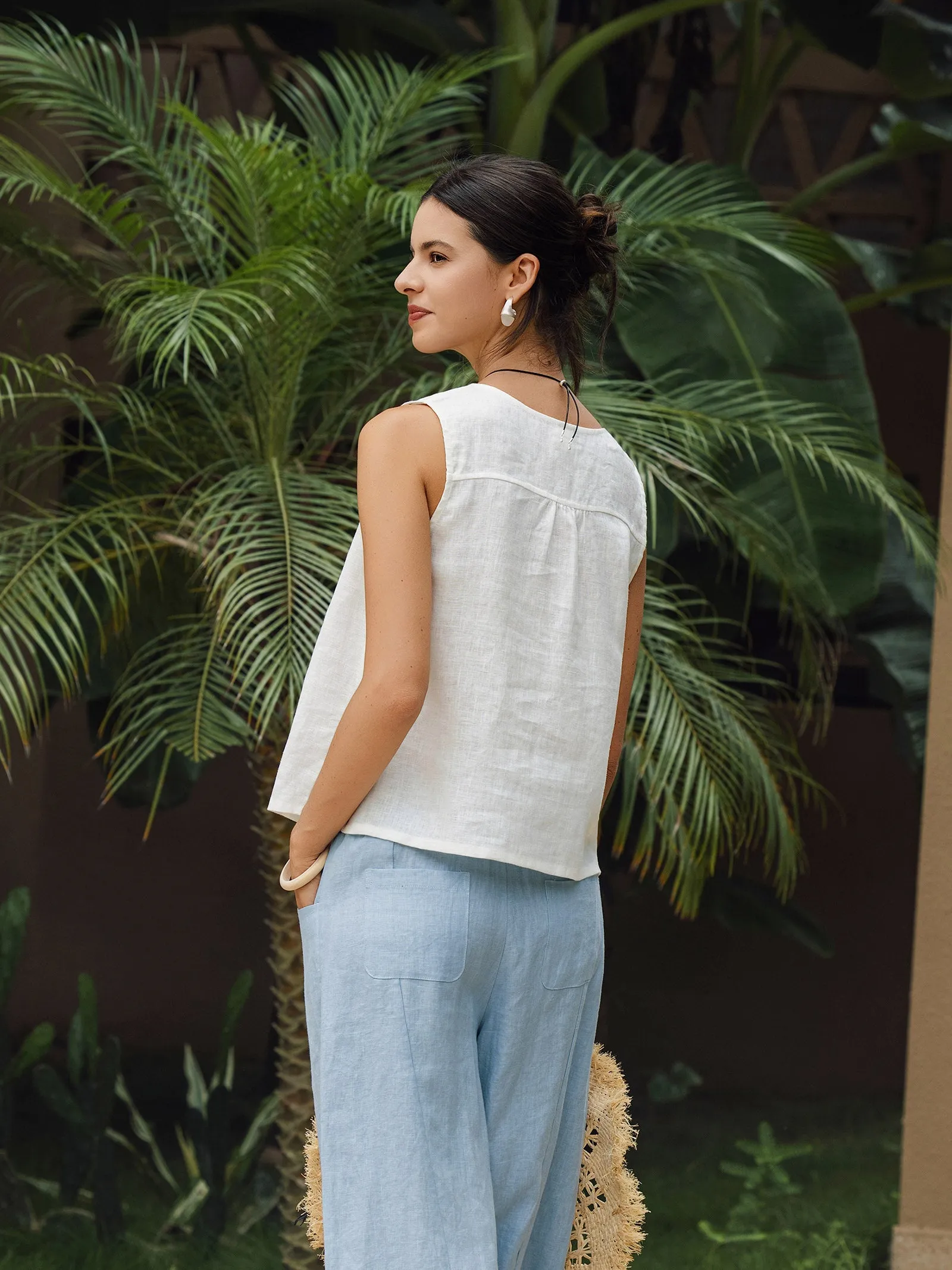 100% Linen V-Neck Sleeveless Tank Top NICOLE sold by Lintico product image thumbnail 3