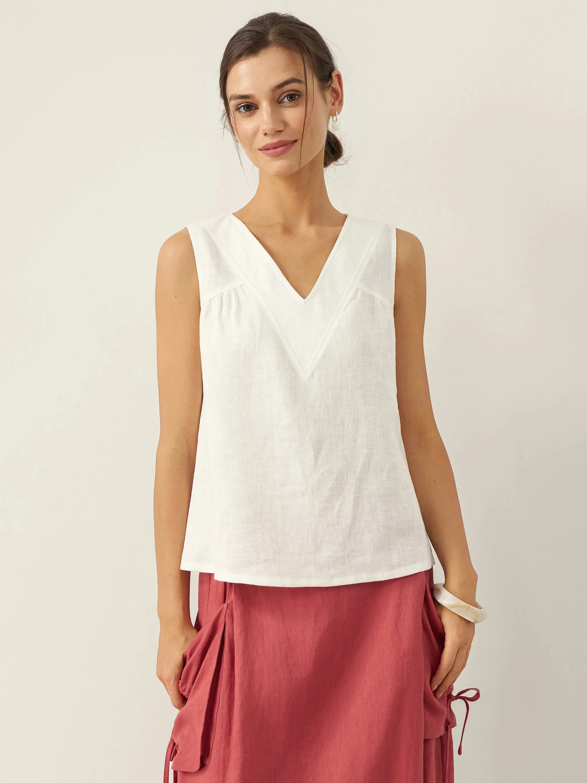 100% Linen V-Neck Sleeveless Tank Top NICOLE sold by Lintico