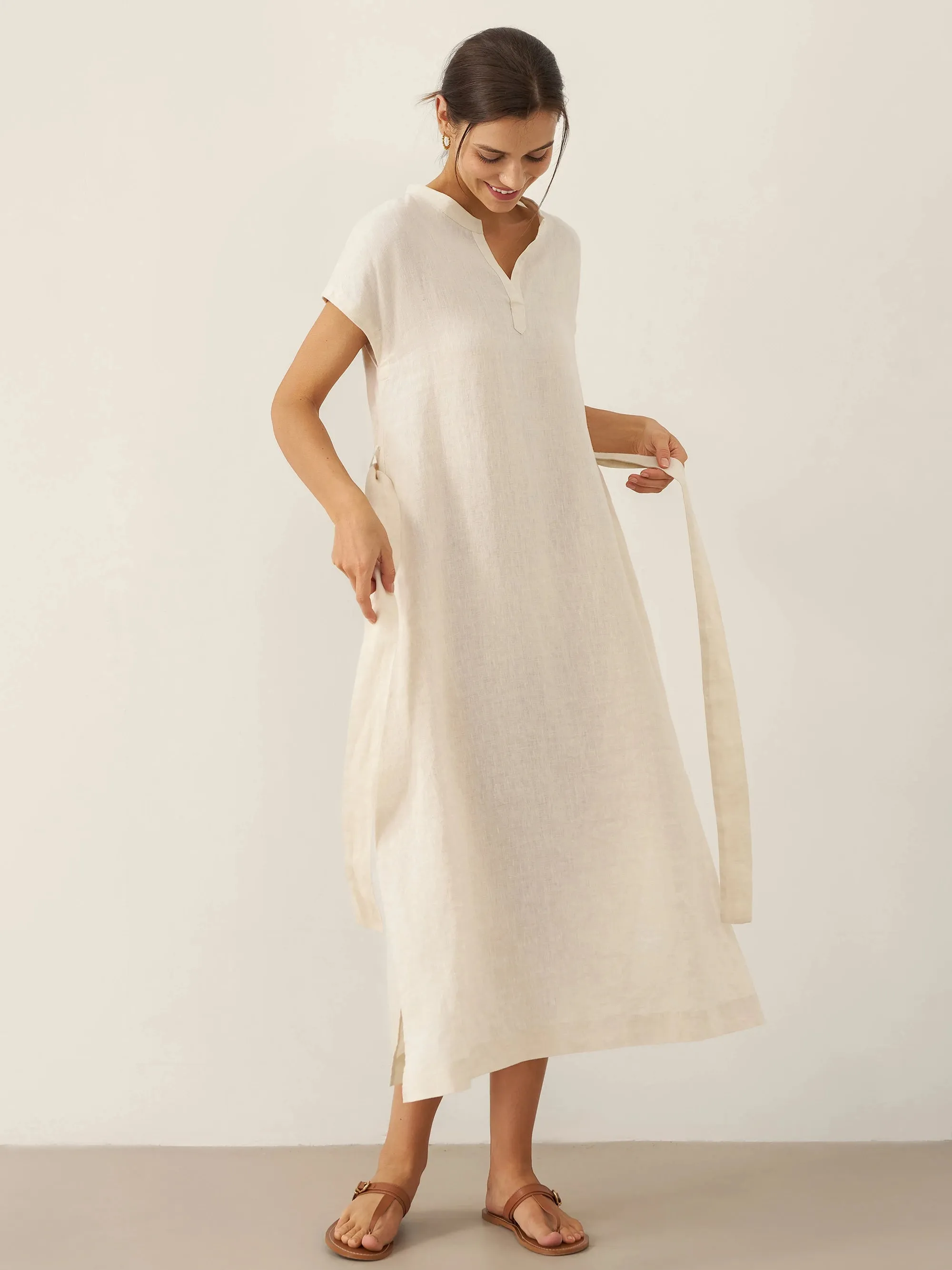 100% Linen Mandarin Collar Maxi Dress with Detachable Belt MARGARET sold by Lintico product image thumbnail 2
