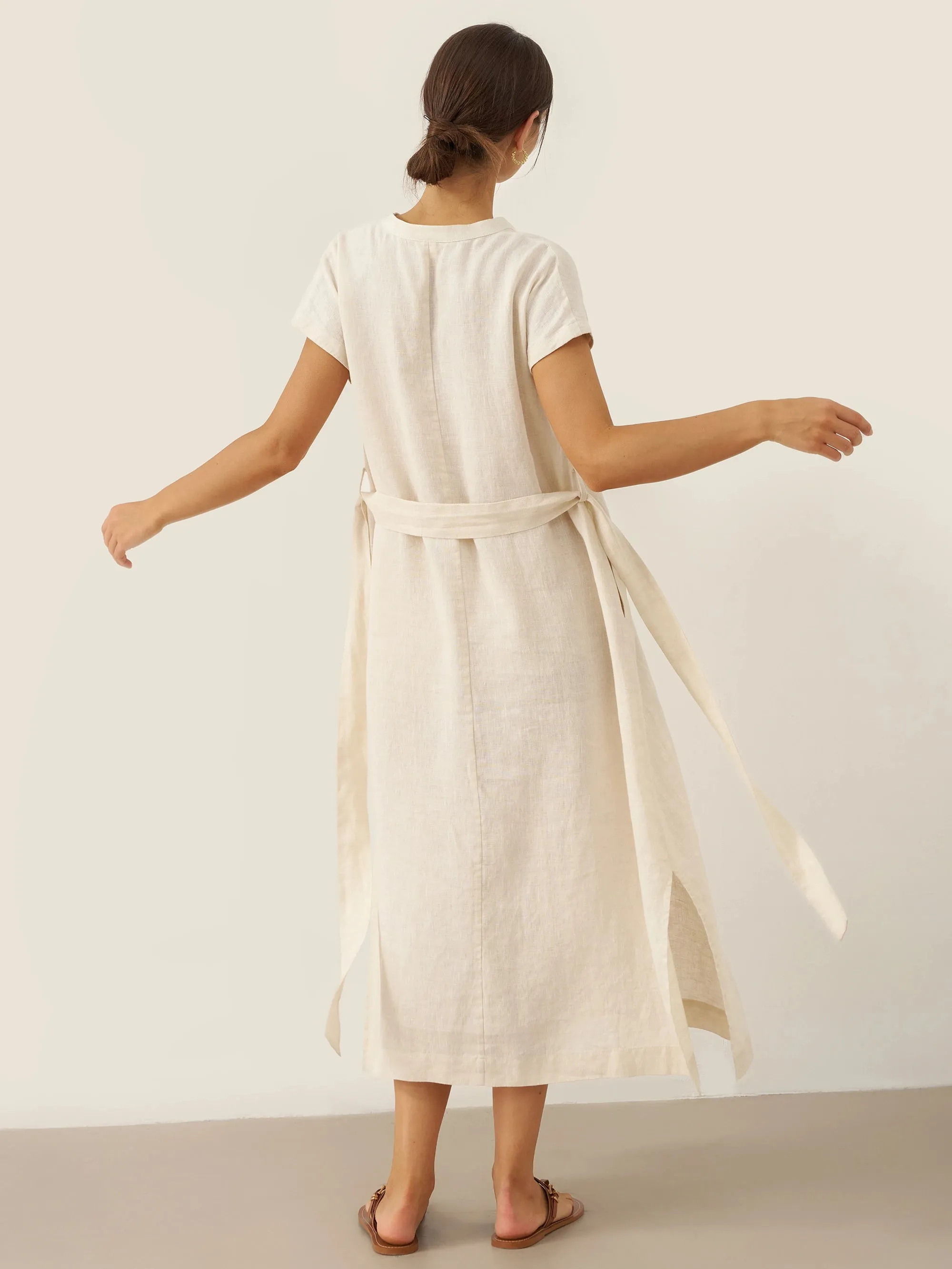 100% Linen Mandarin Collar Maxi Dress with Detachable Belt MARGARET sold by Lintico product image thumbnail 3