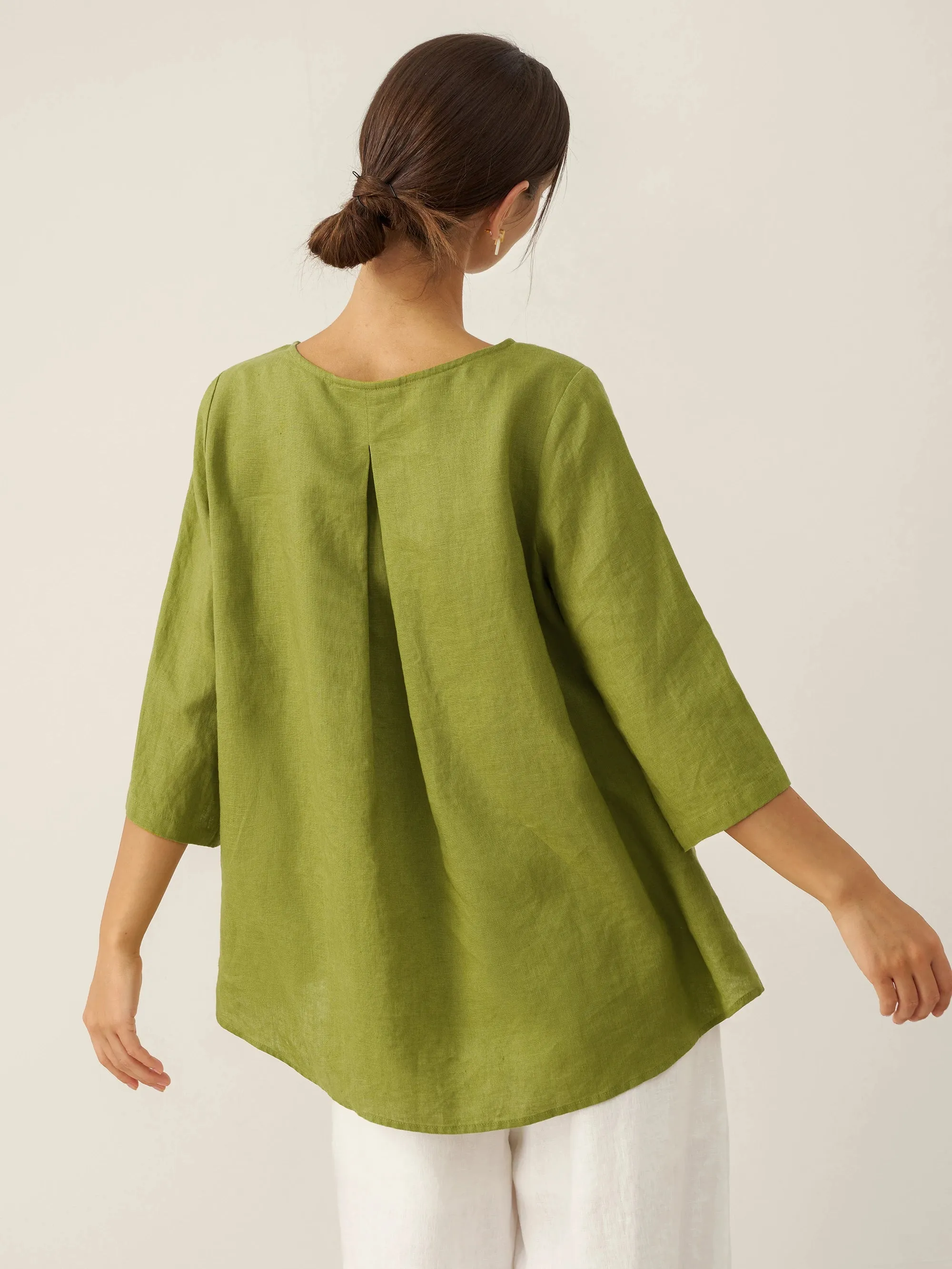100% Linen Round Neck Asymmetrical Hem Top BRIANNA sold by Lintico product image thumbnail 4