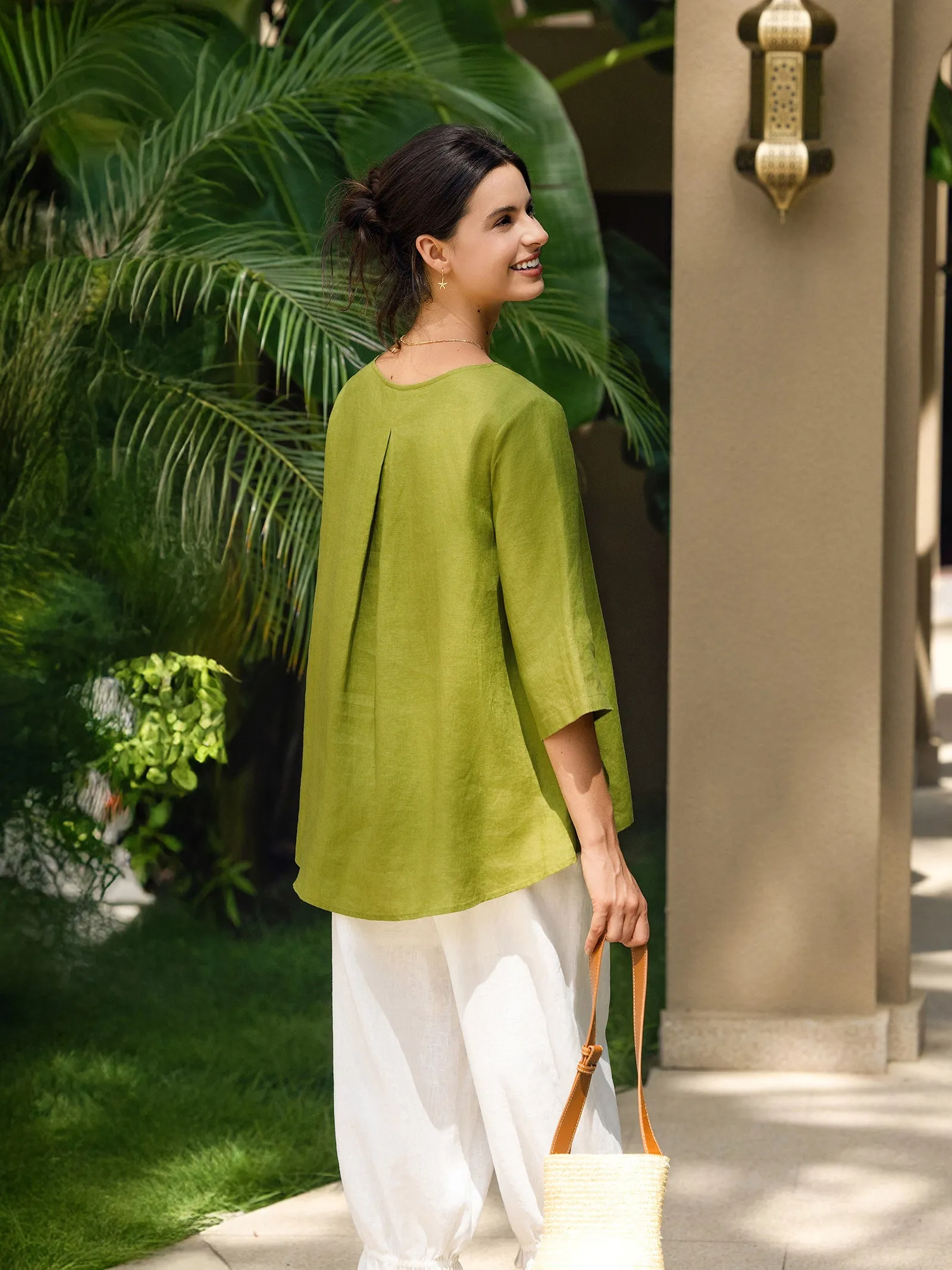 100% Linen Round Neck Asymmetrical Hem Top BRIANNA sold by Lintico product image thumbnail 3