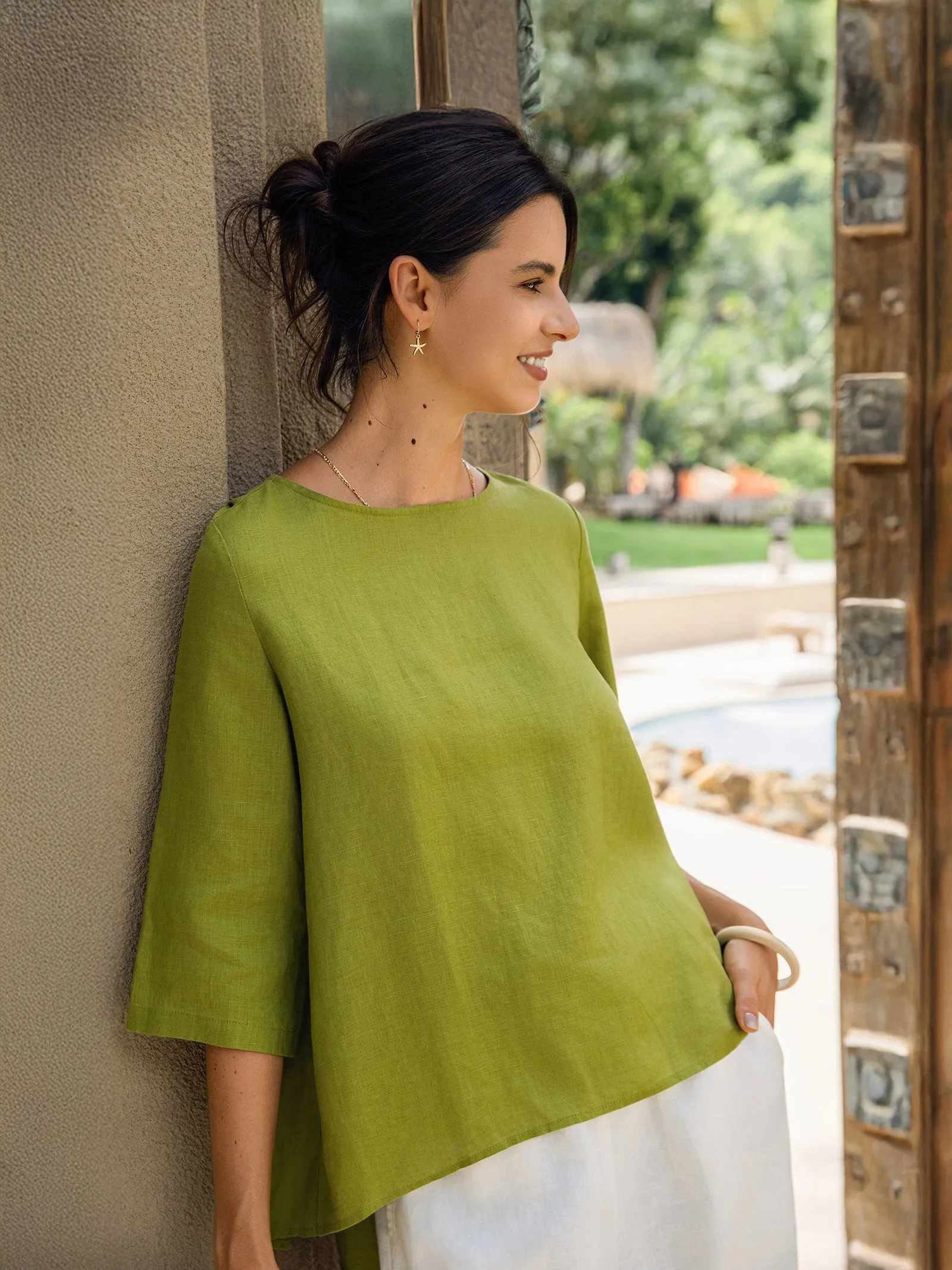 100% Linen Round Neck Asymmetrical Hem Top BRIANNA sold by Lintico product image thumbnail 2