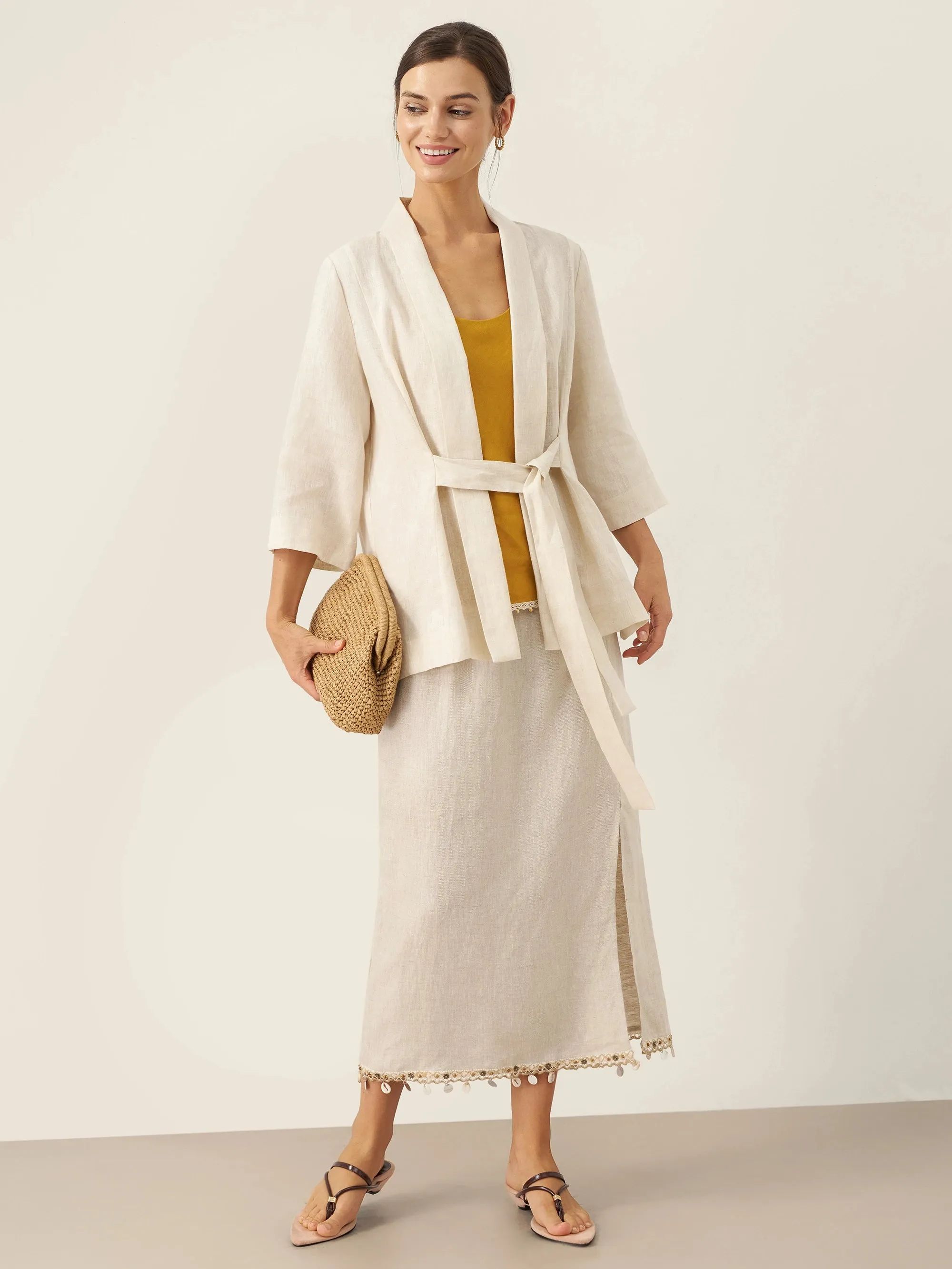 100% Linen Kimono Belted Blazer BRIA sold by Lintico product image thumbnail 5