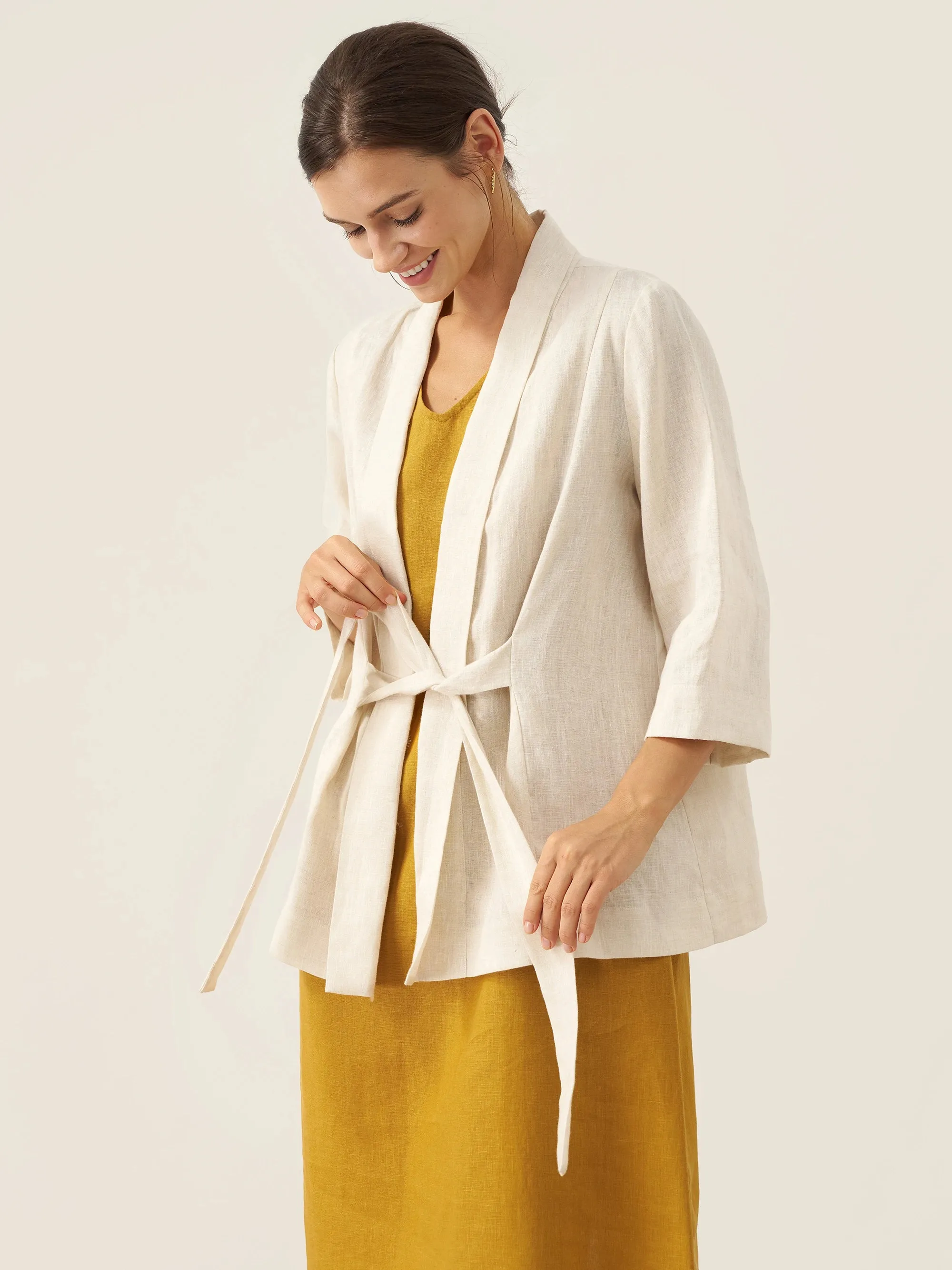100% Linen Kimono Belted Blazer BRIA sold by Lintico product image thumbnail 4