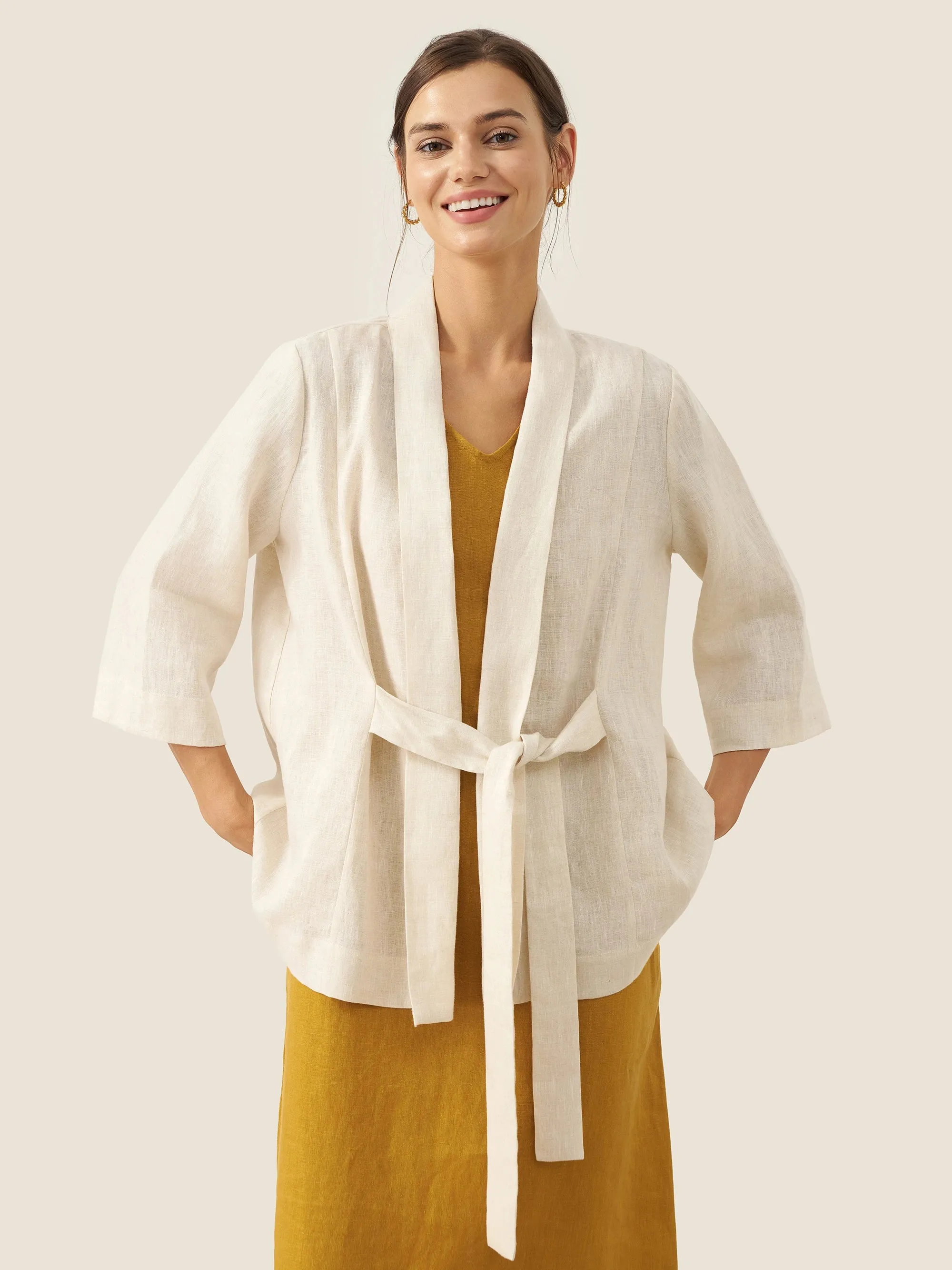 100% Linen Kimono Belted Blazer BRIA sold by Lintico