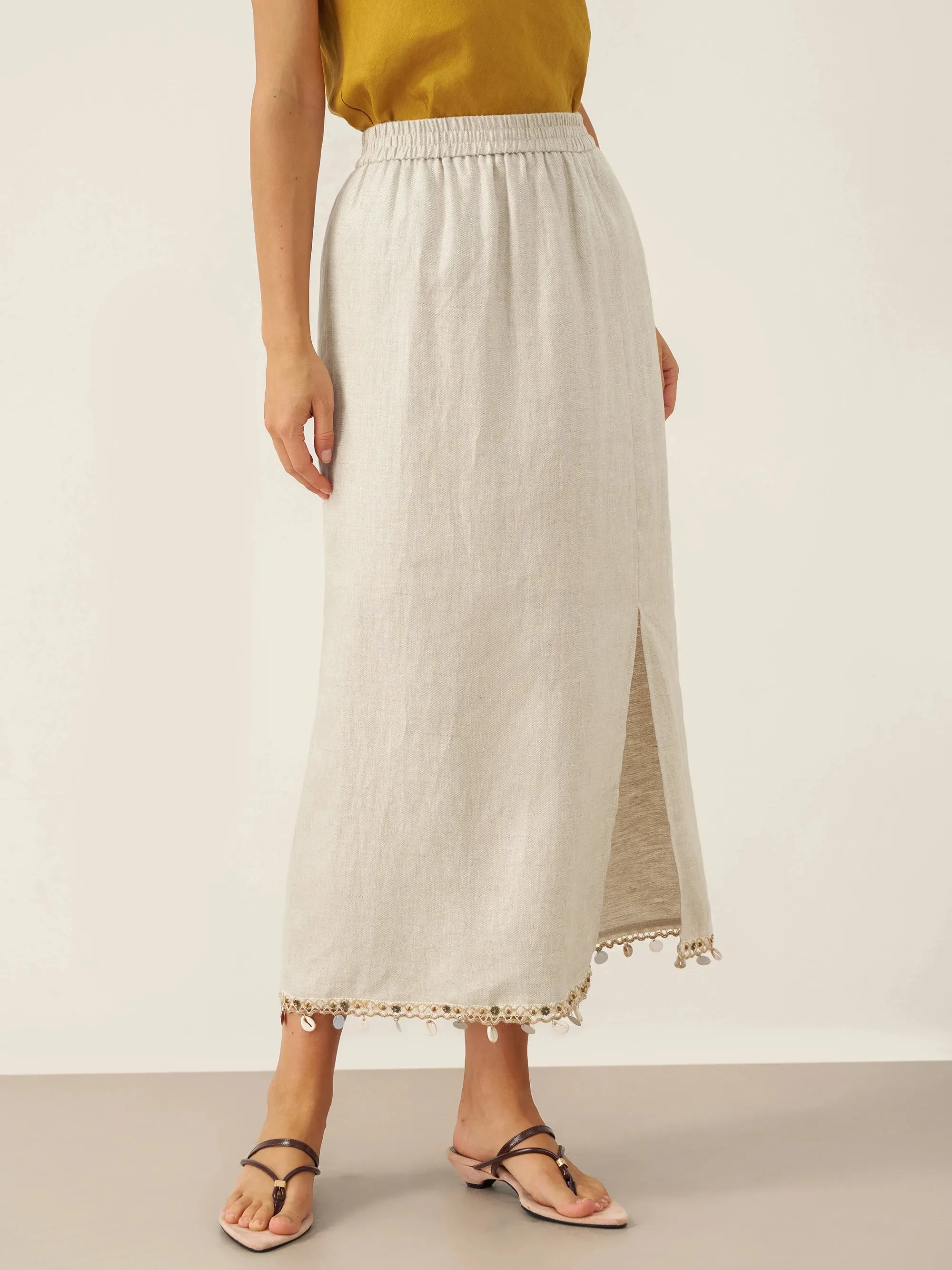 100% Linen Elastic Waist Beaded Skirt BIAN sold by Lintico product image thumbnail 4