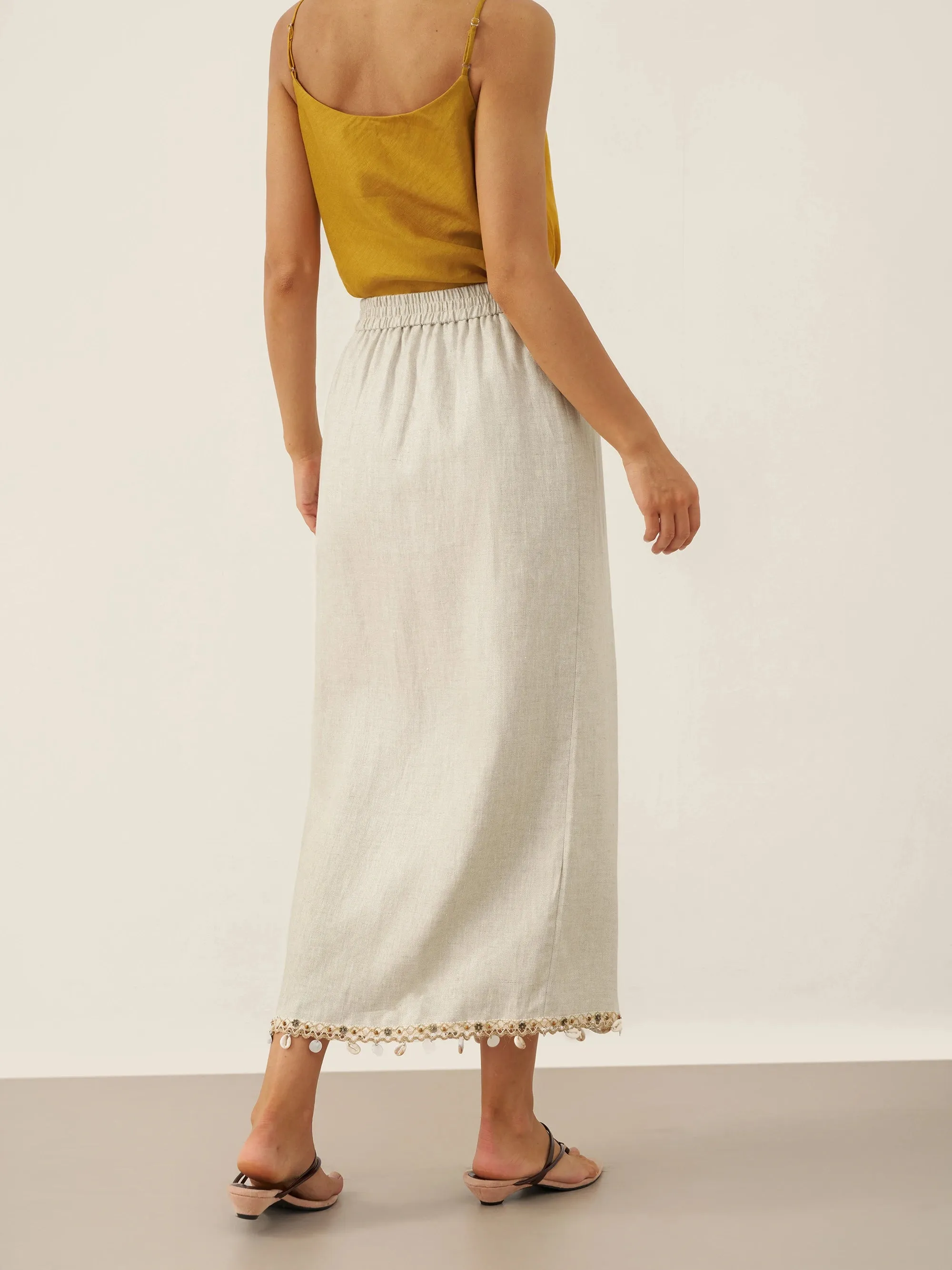 100% Linen Elastic Waist Beaded Skirt BIAN sold by Lintico product image thumbnail 5