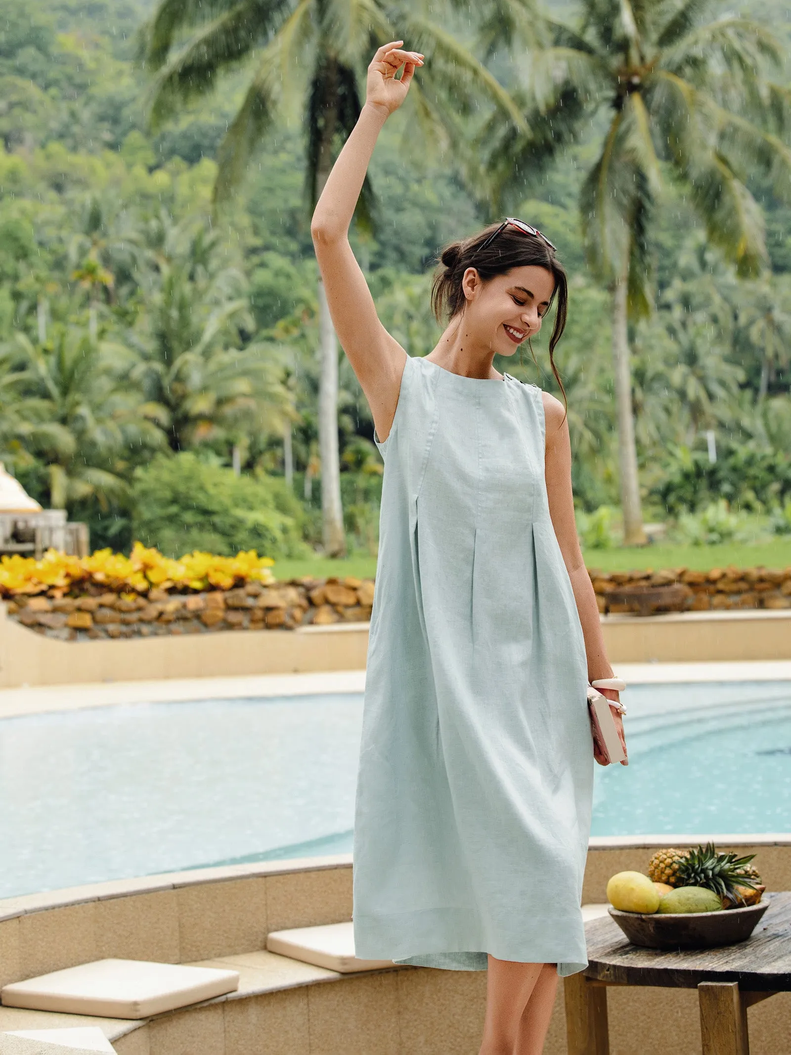 100% Linen Sleeveless Shoulder Button Midi Dress FREYA sold by Lintico product image thumbnail 5