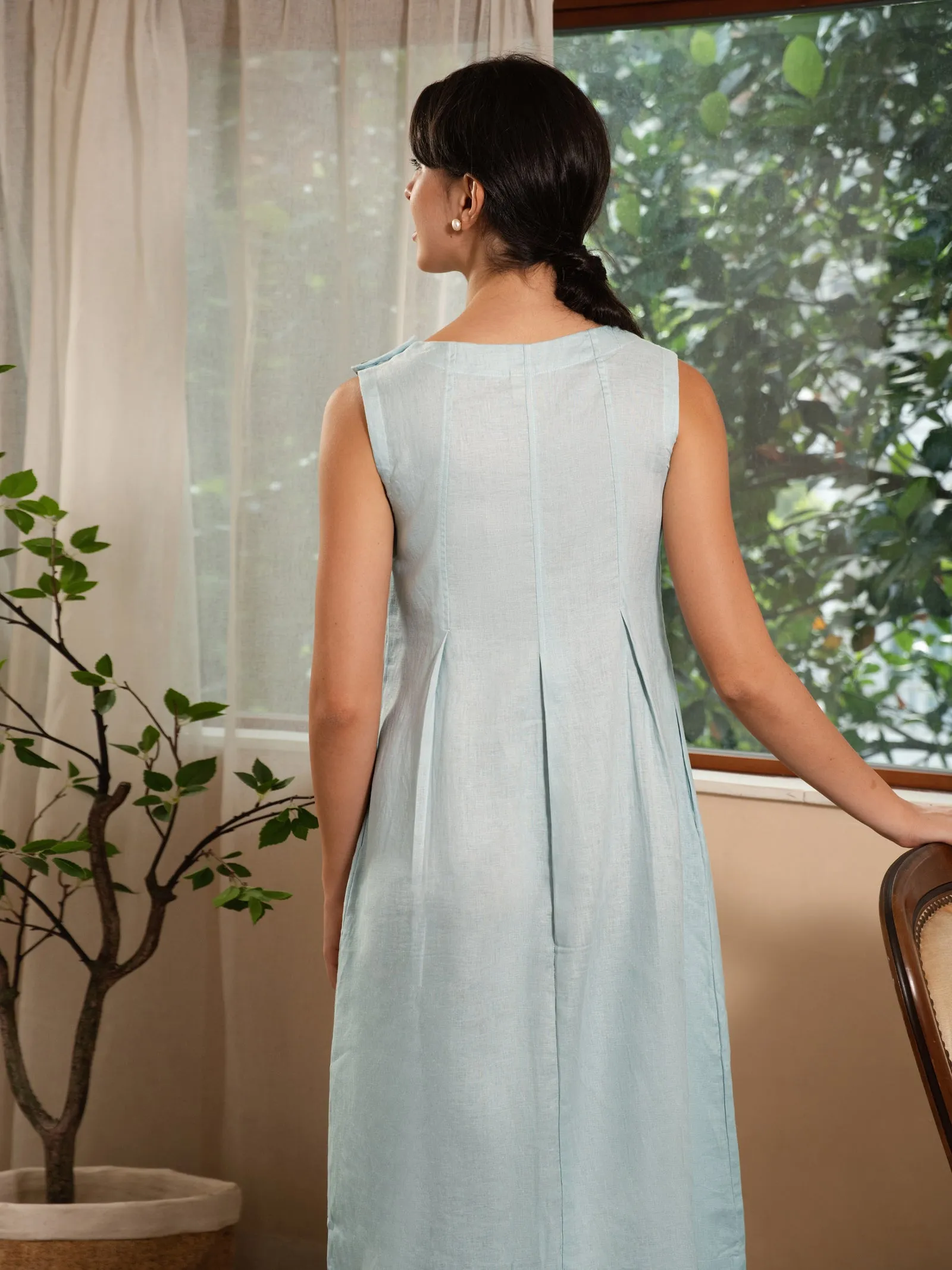 100% Linen Sleeveless Shoulder Button Midi Dress FREYA sold by Lintico product image thumbnail 3
