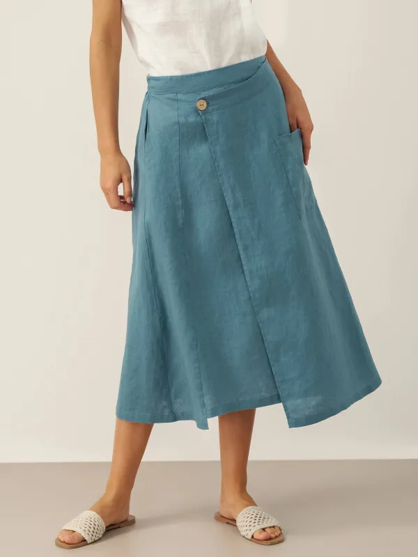 100% Linen Angled Closure Wrap Skirt FRESSA sold by Lintico