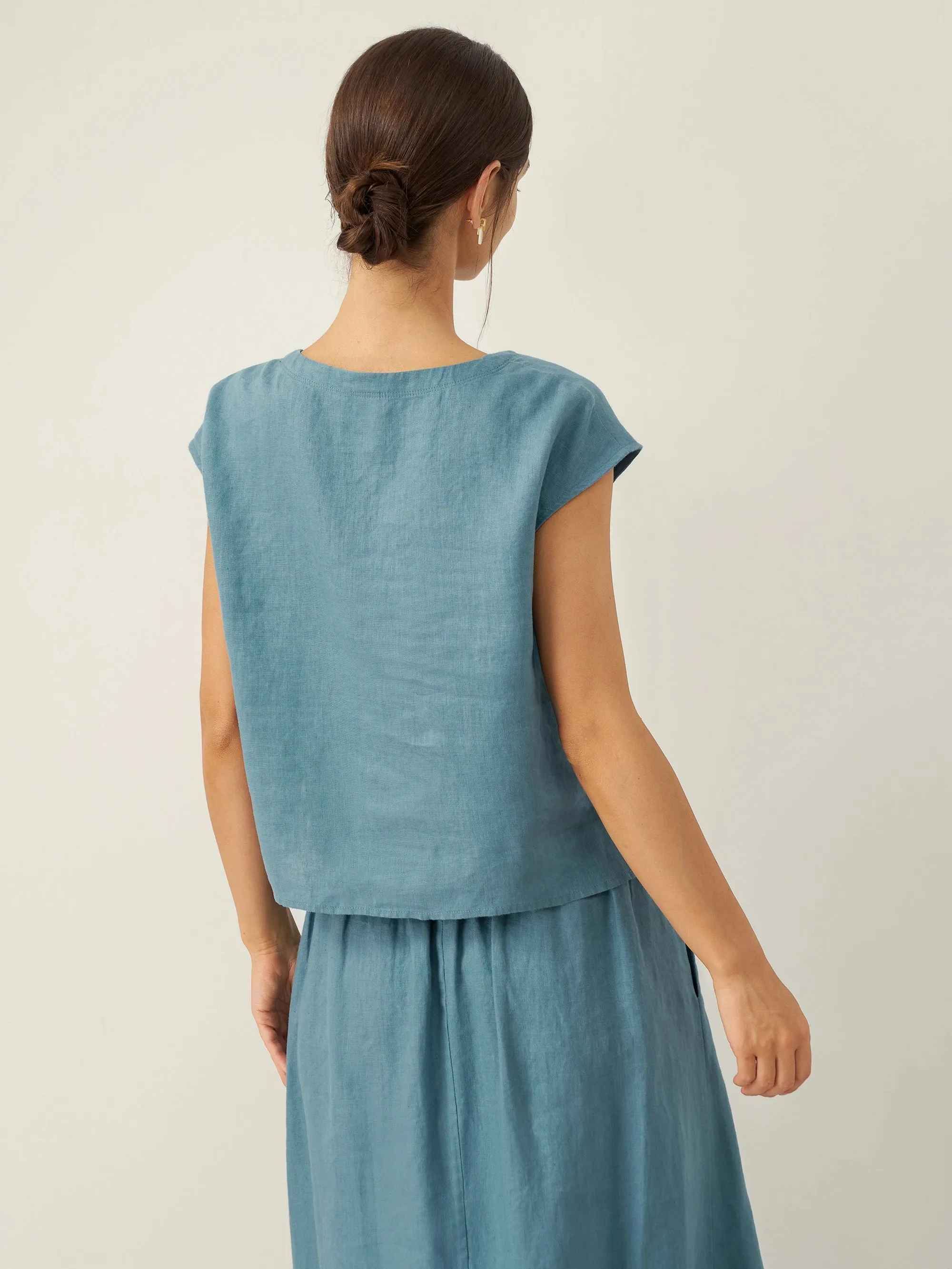 100% Linen V-Neck Cap Sleeve Crop Top FRESSA sold by Lintico product image thumbnail 3