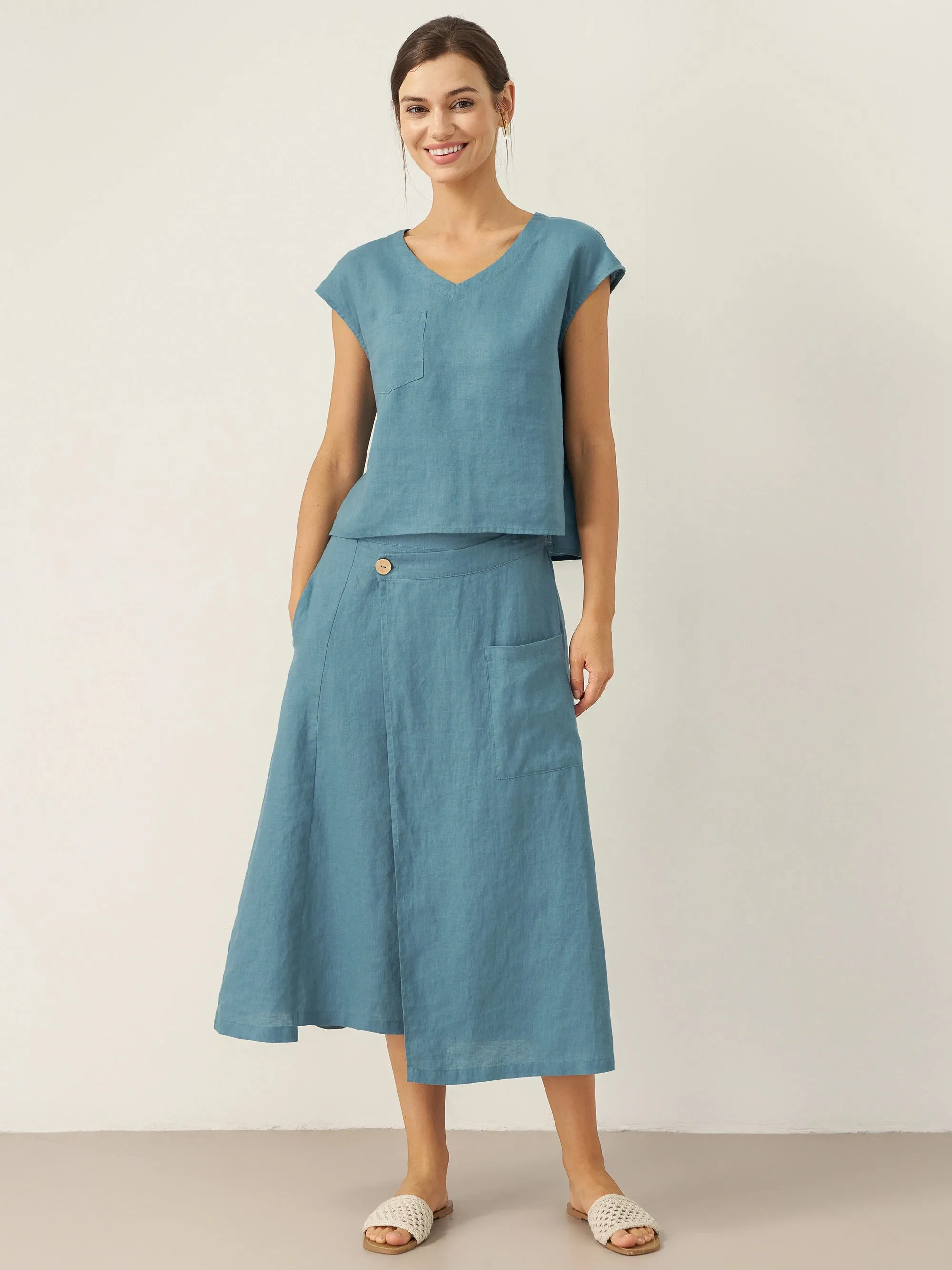 100% Linen V-Neck Cap Sleeve Crop Top FRESSA sold by Lintico product image thumbnail 4