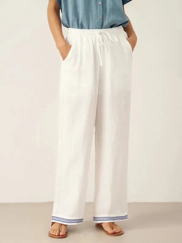 100% Linen Embroidered Elastic Waist Pants FENE sold by Lintico