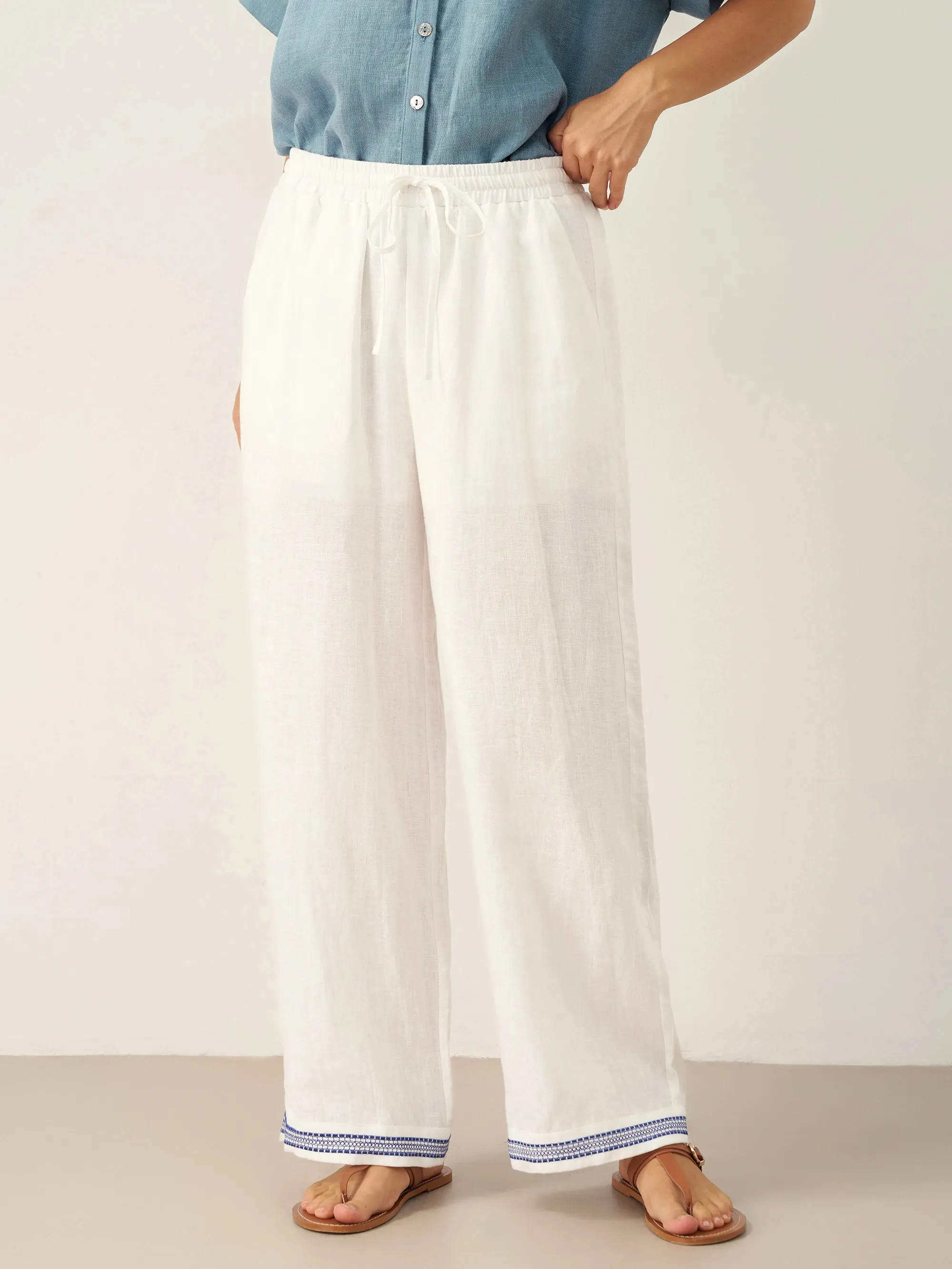 100% Linen Embroidered Elastic Waist Pants FENE sold by Lintico product image thumbnail 5