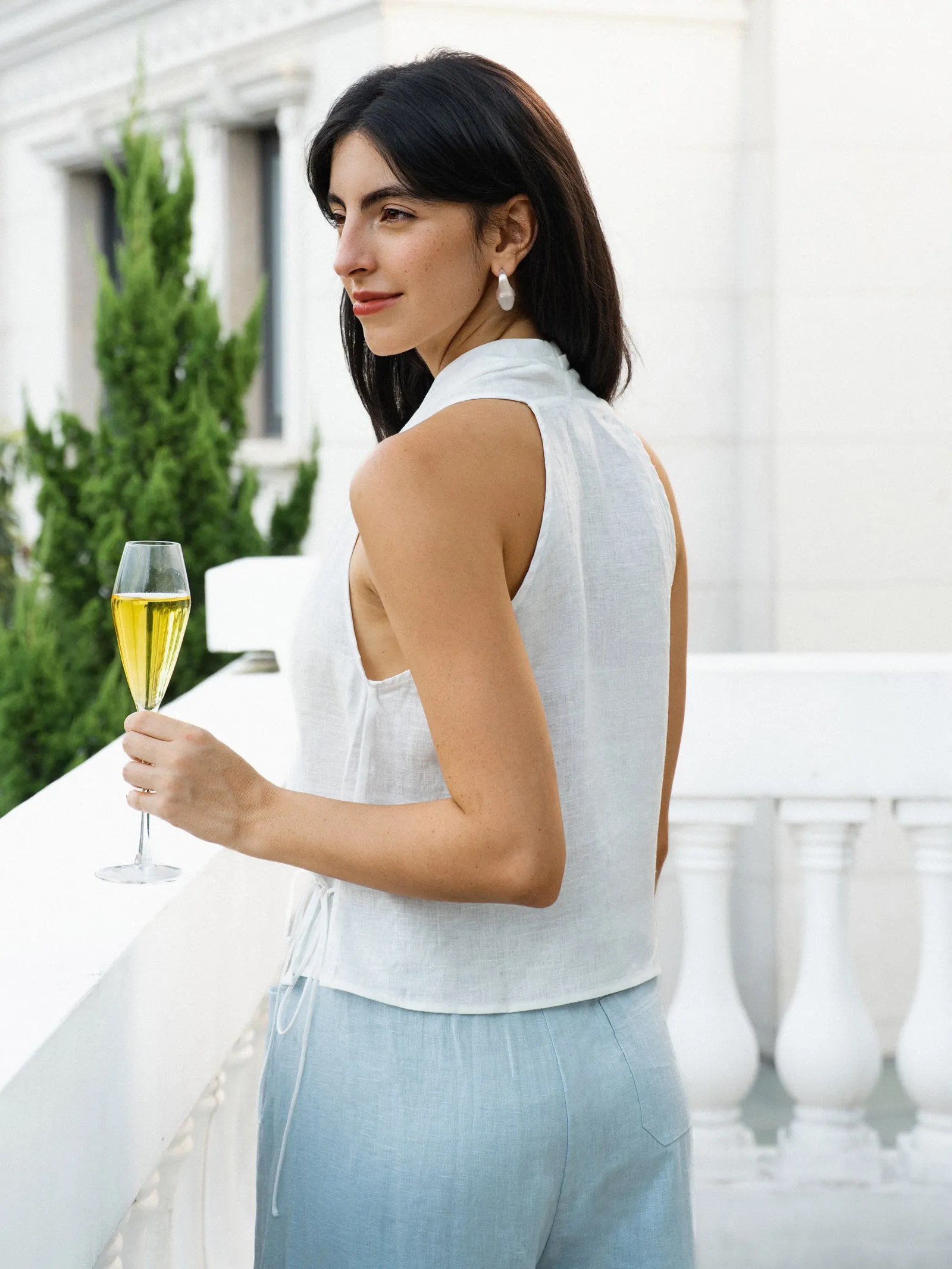 100% Linen Halter Neck Tie-Front Crop Top FAYE sold by Lintico product image thumbnail 3