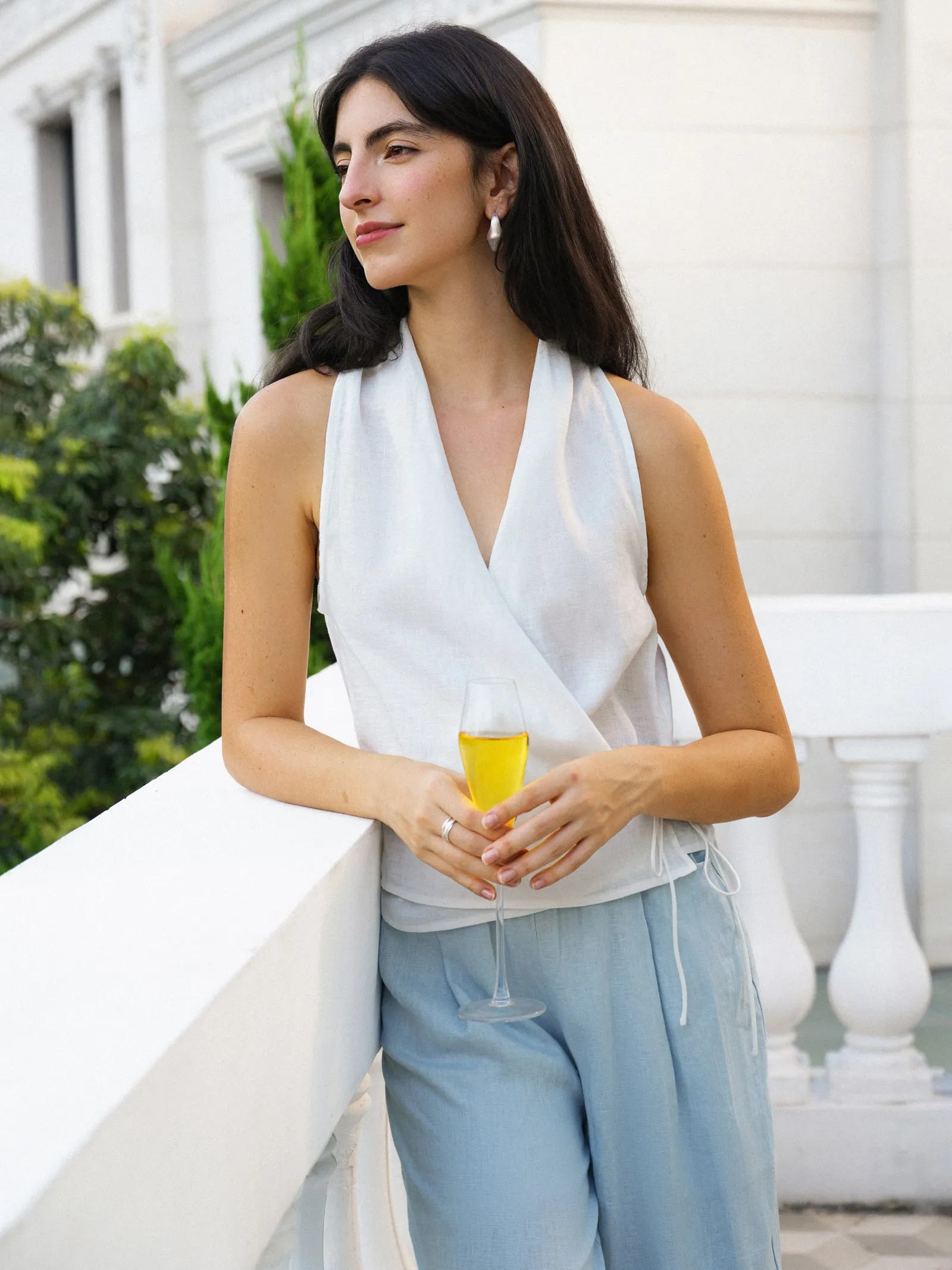 100% Linen Halter Neck Tie-Front Crop Top FAYE sold by Lintico product image thumbnail 2