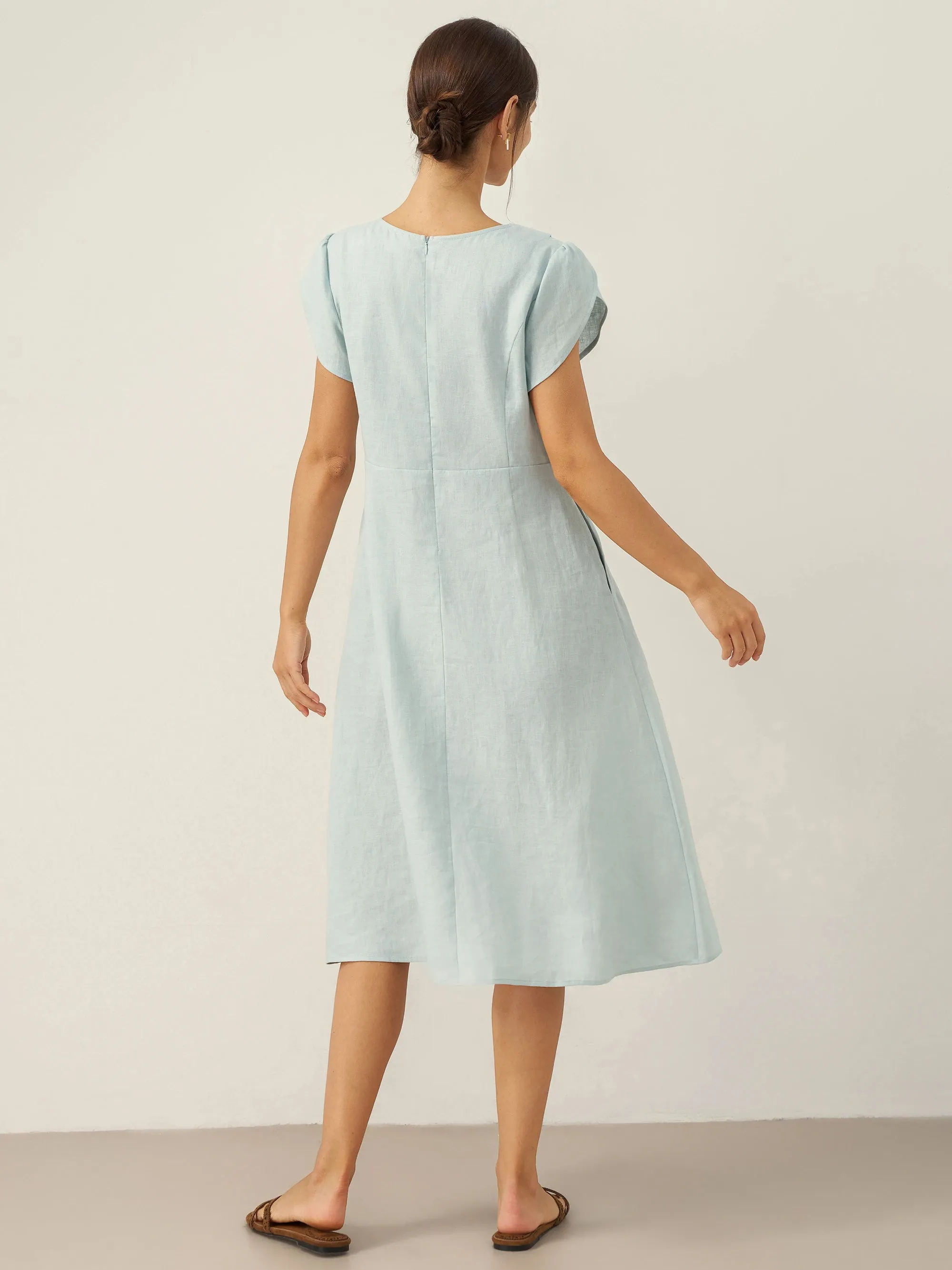 100% Linen Crescent Collar Flutter Sleeve Midi Dress FIONA sold by Lintico product image thumbnail 5