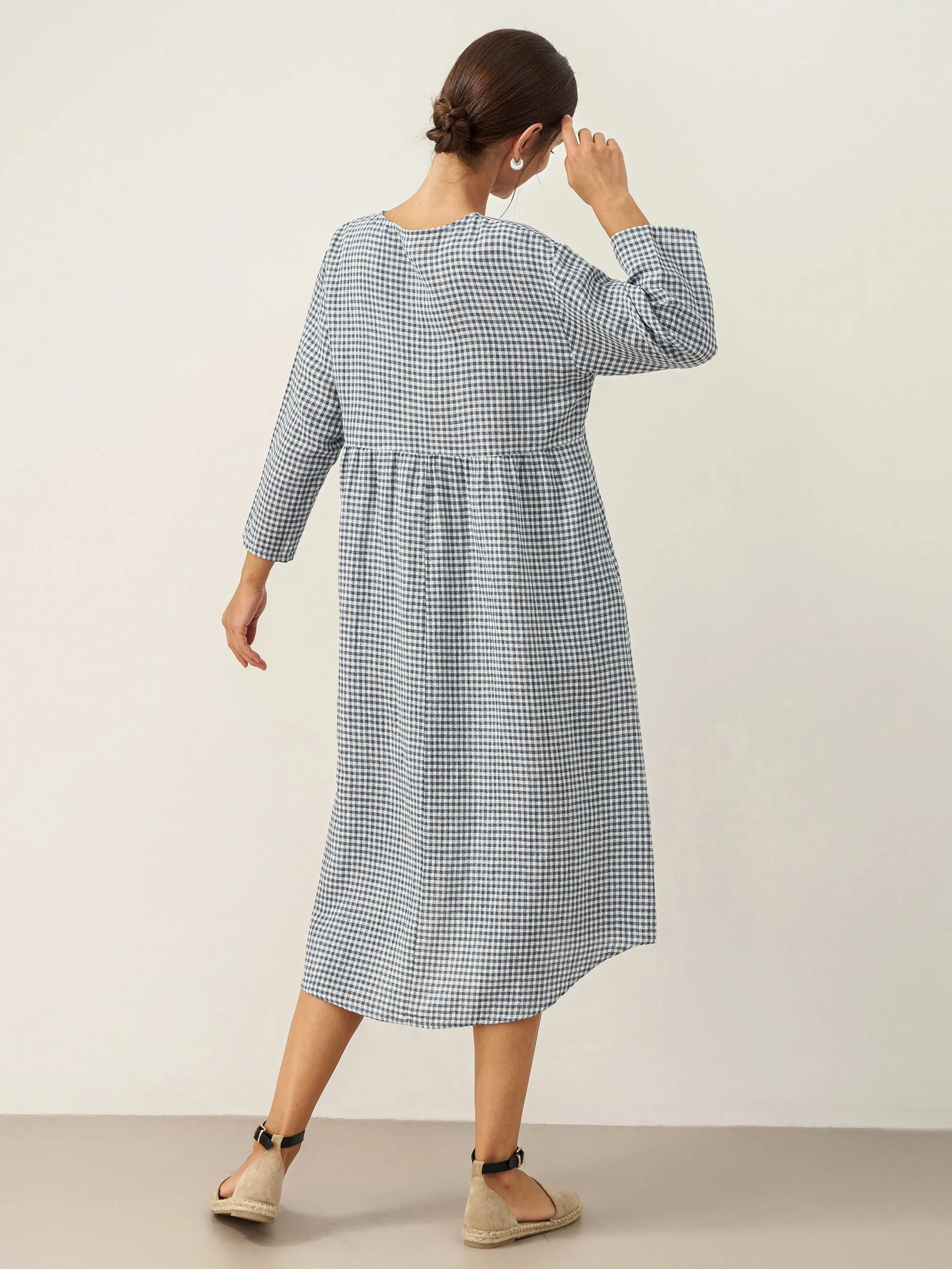 Linen Check Long Sleeve Midi Dress FIRTH sold by Lintico product image thumbnail 3