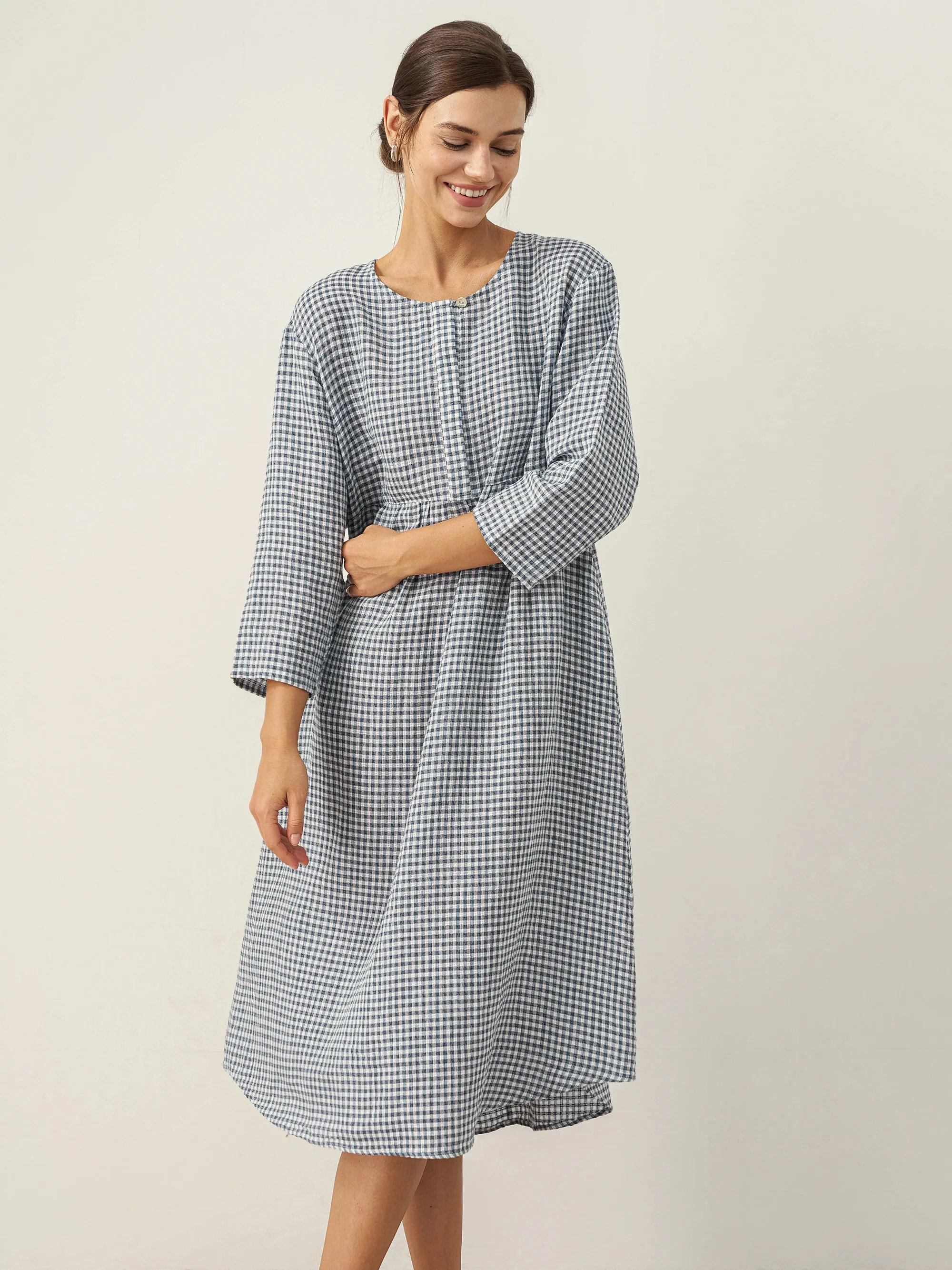 Linen Check Long Sleeve Midi Dress FIRTH sold by Lintico product image thumbnail 5